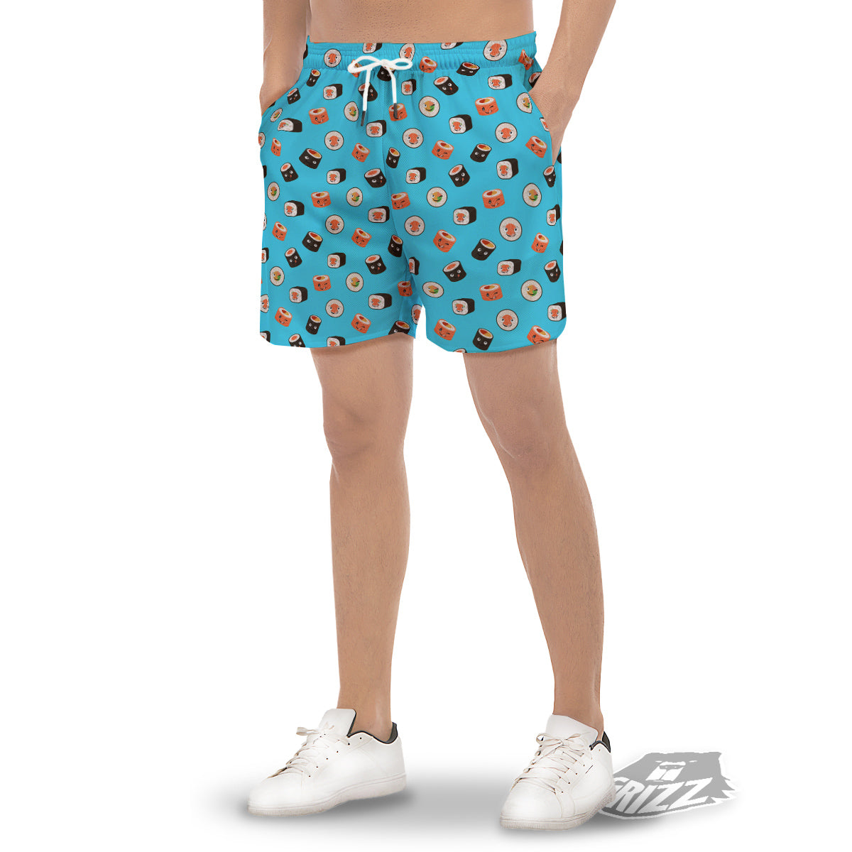 Cute Sushi Rolls Print Pattern Men's Gym Shorts-grizzshop