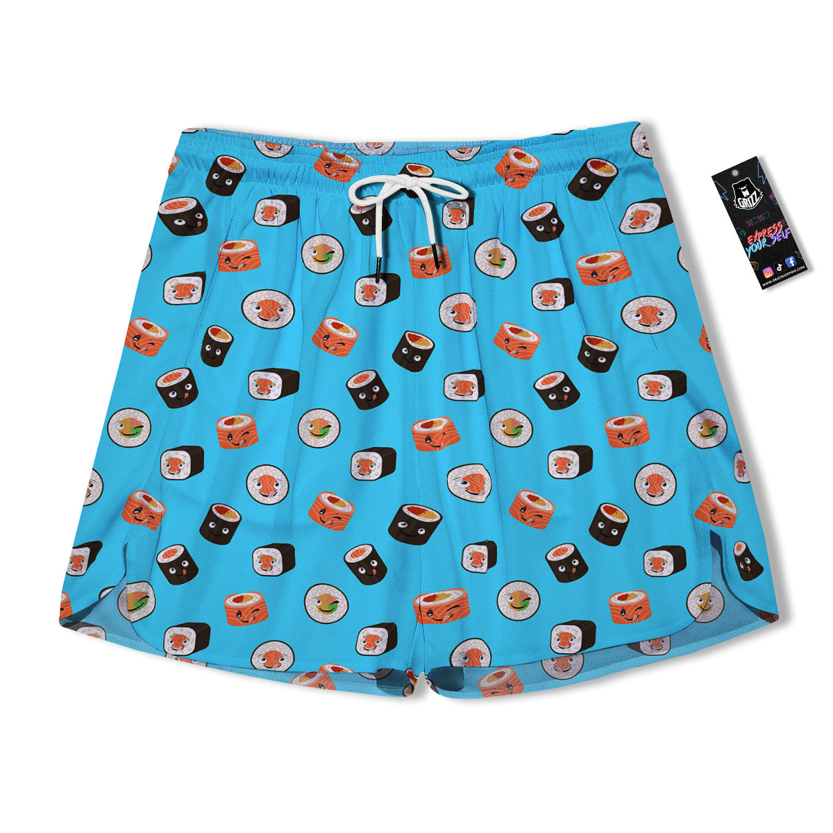 Cute Sushi Rolls Print Pattern Men's Running Shorts-grizzshop