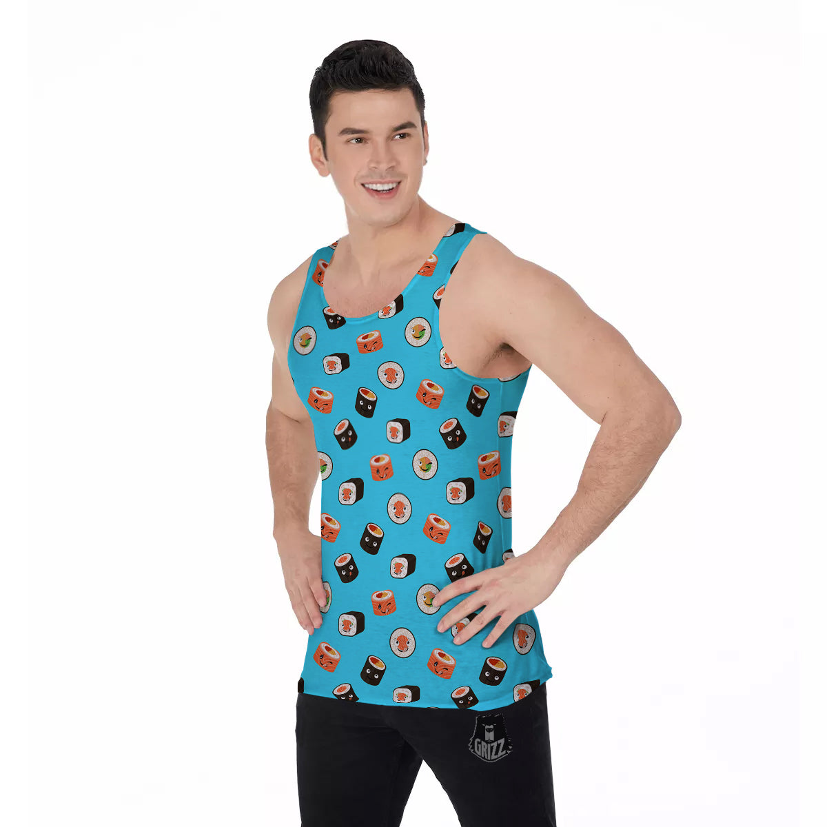 Cute Sushi Rolls Print Pattern Men's Tank Top-grizzshop
