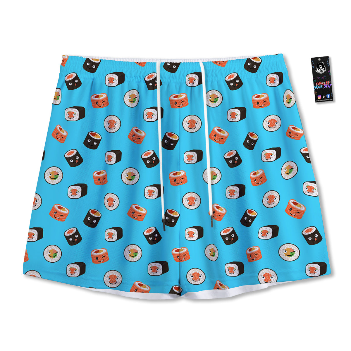 Cute Sushi Rolls Print Pattern Mesh Shorts
