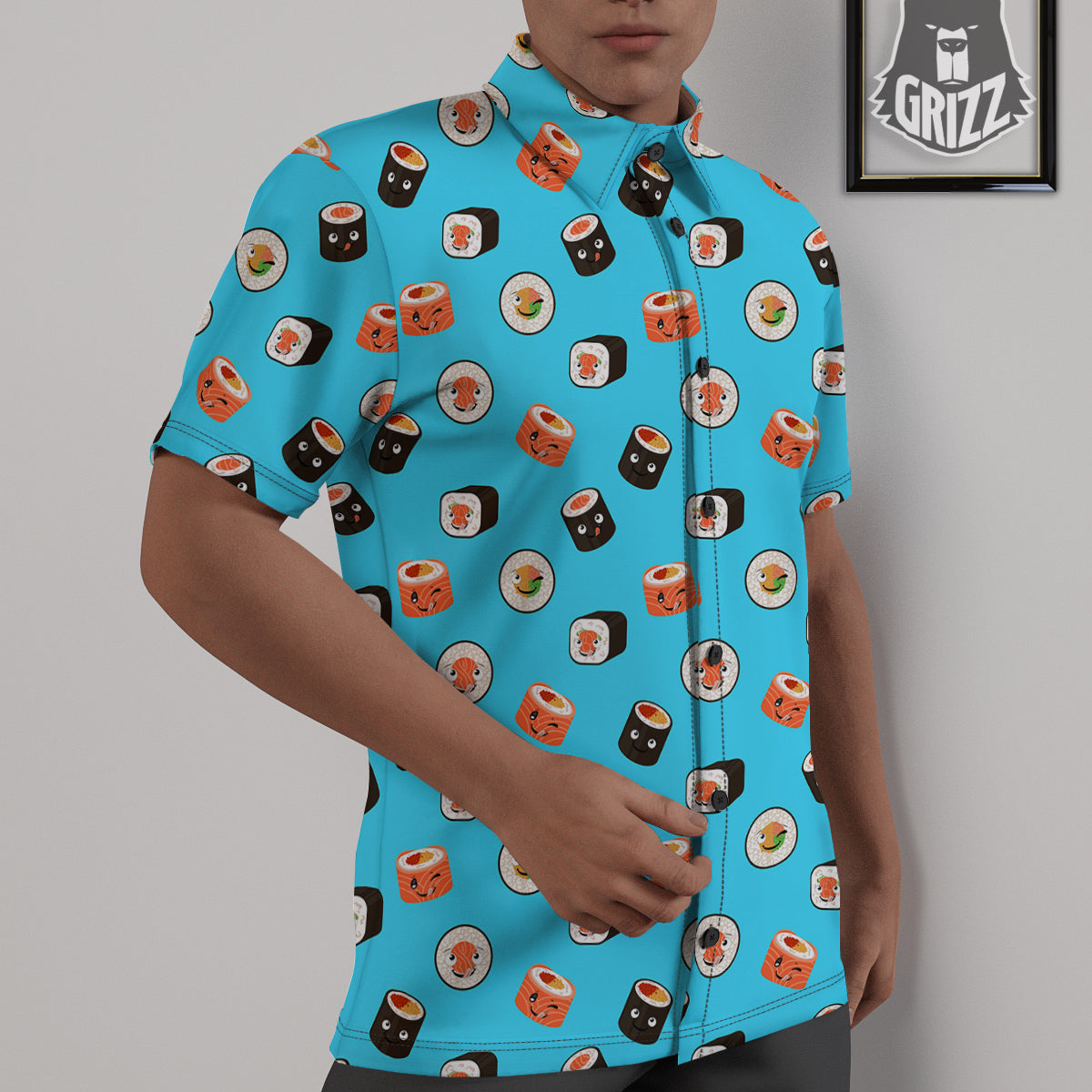 Cute Sushi Rolls Print Pattern Untucked Shirts-grizzshop