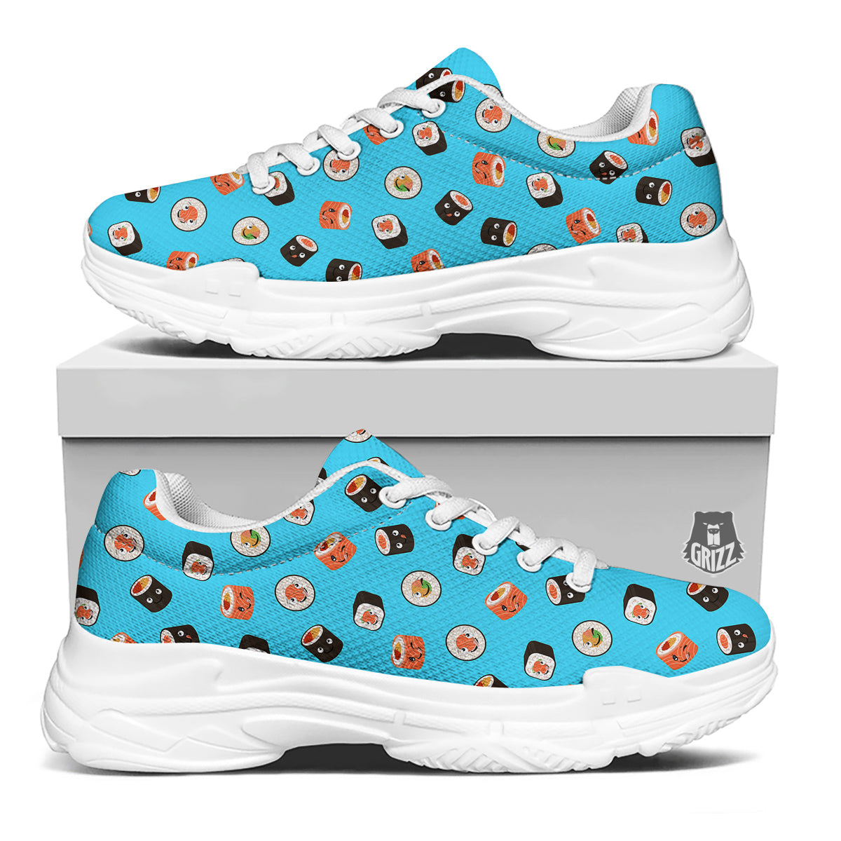 Cute Sushi Rolls Print Pattern White Chunky Shoes-grizzshop