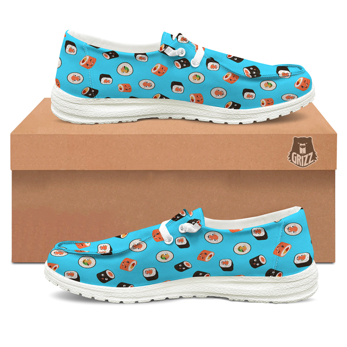 Cute Sushi Rolls Print Pattern White Loafers-grizzshop