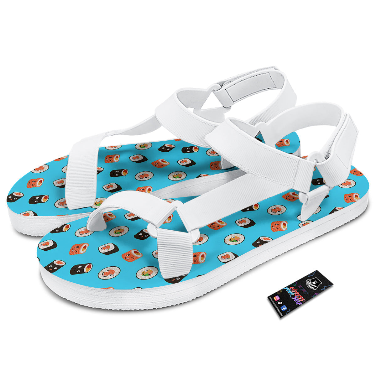 Cute Sushi Rolls Print Pattern White Open Toe Sandals-grizzshop