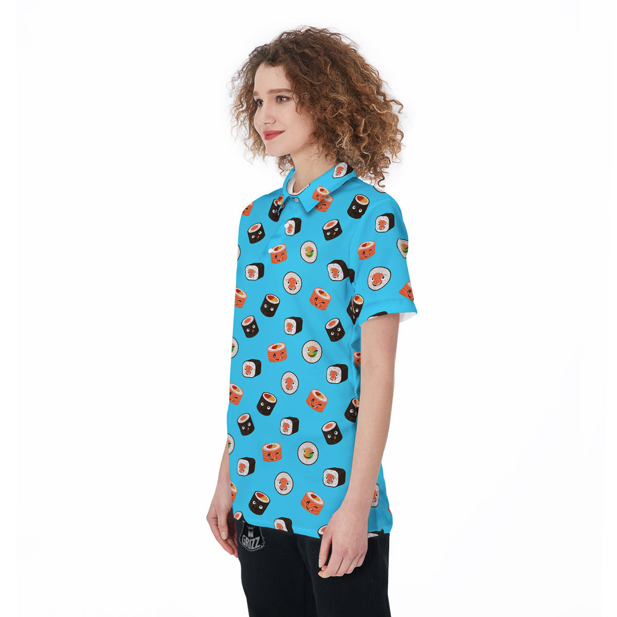 Cute Sushi Rolls Print Pattern Women's Golf Shirts-grizzshop