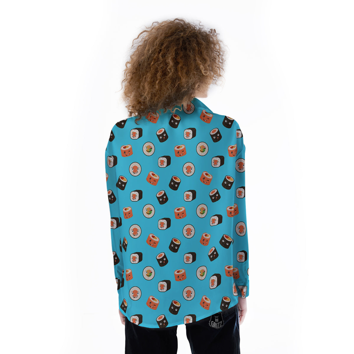Cute Sushi Rolls Print Pattern Women's Long Sleeve Shirts-grizzshop