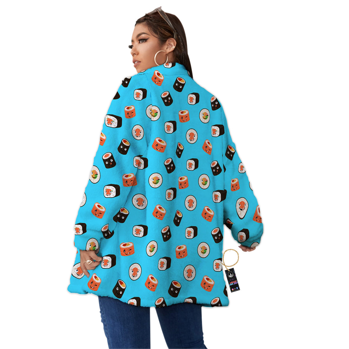 Cute Sushi Rolls Print Pattern Women's Sherpa Jacket-grizzshop