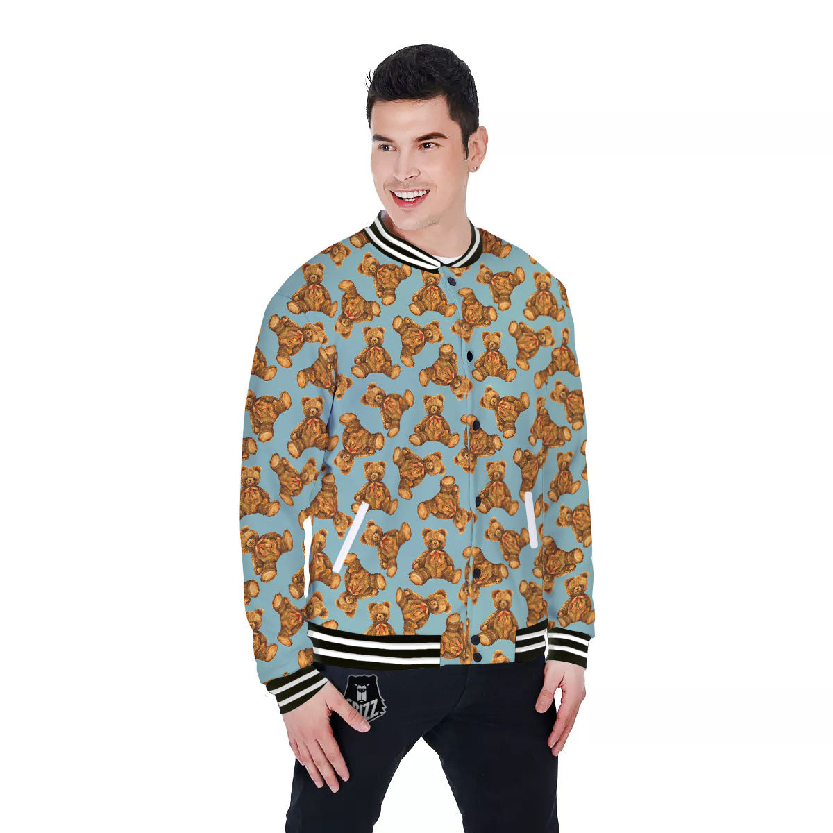 Cute Teddy Bear Print Pattern Baseball Jacket-grizzshop