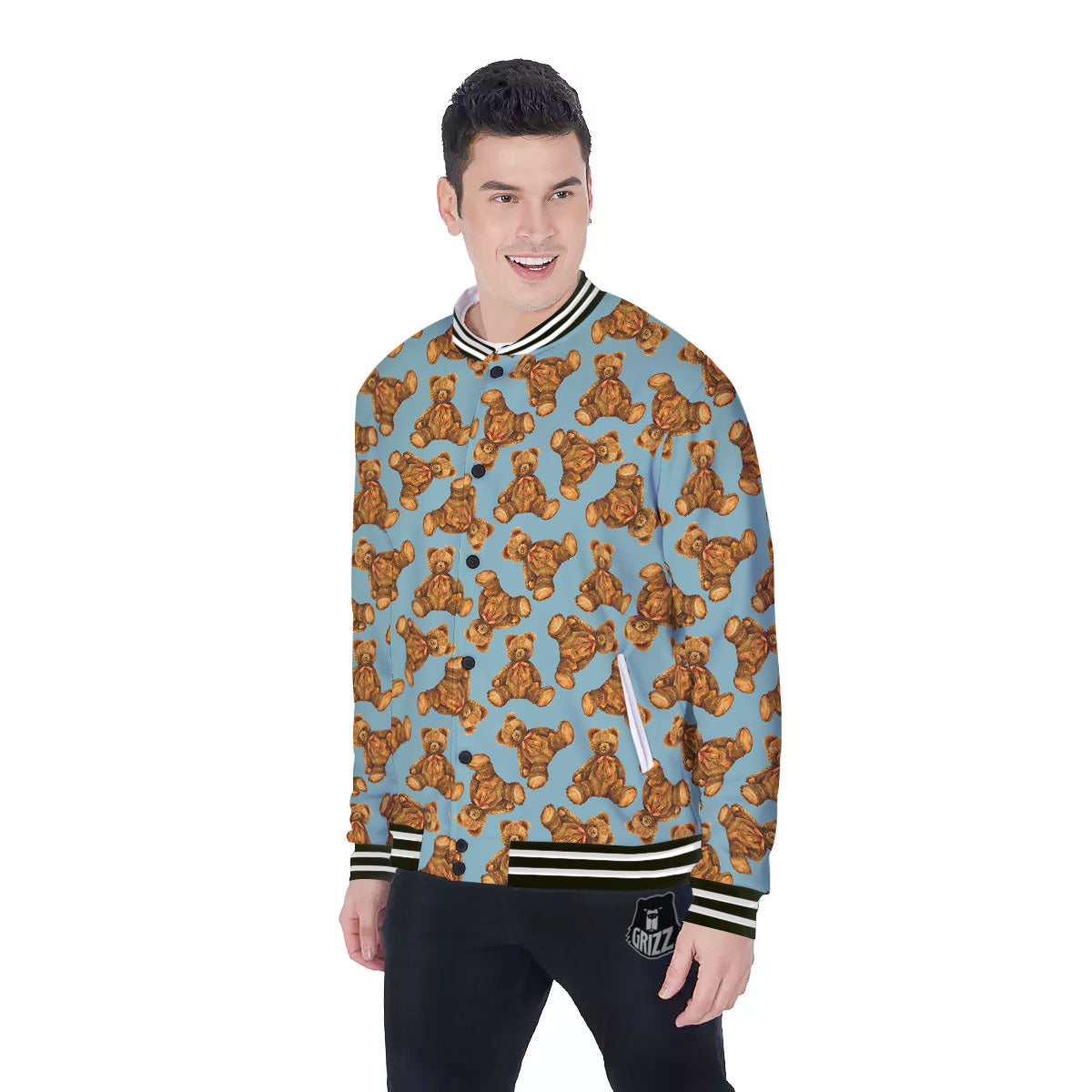 Cute Teddy Bear Print Pattern Baseball Jacket-grizzshop