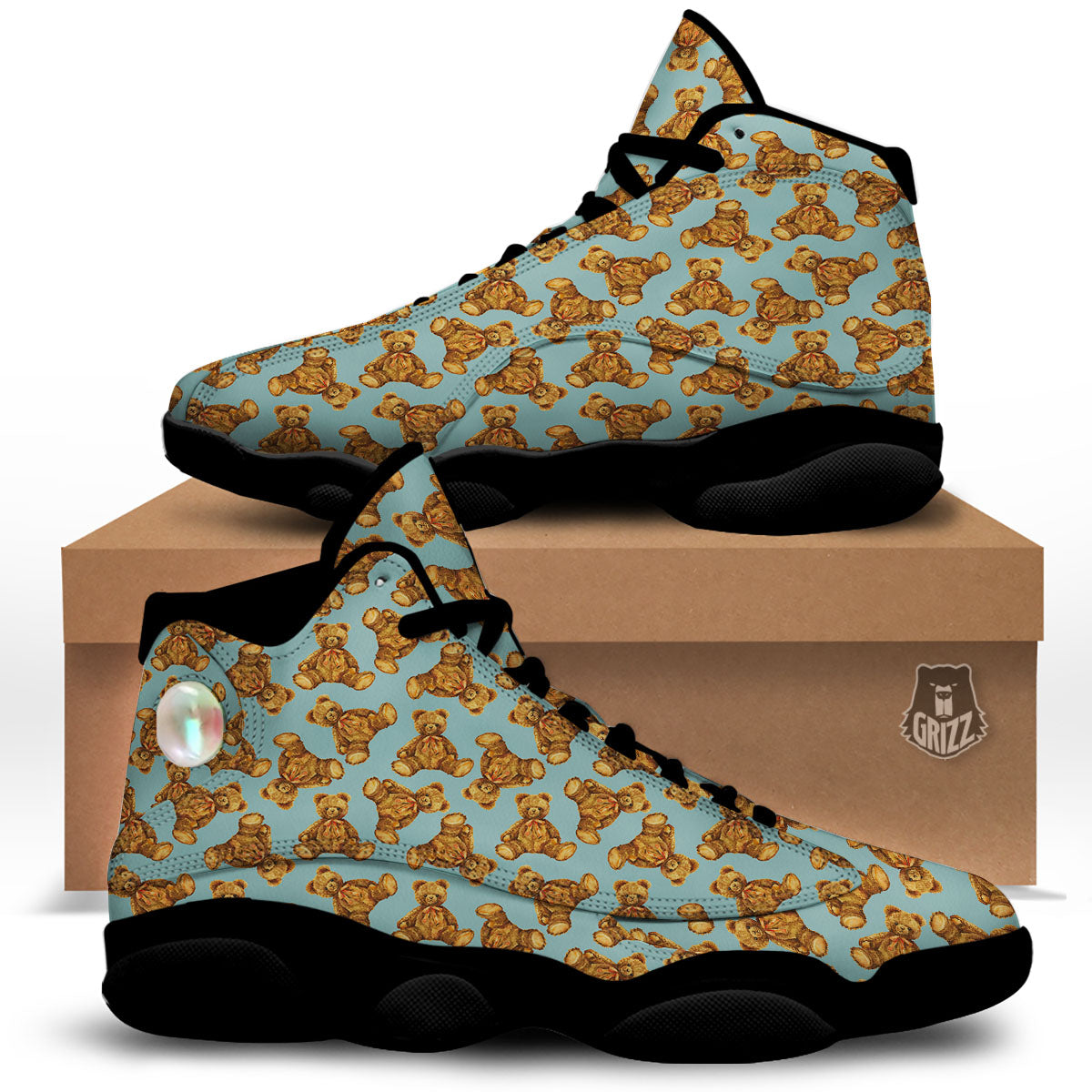 Cute Teddy Bear Print Pattern Black Basketball Shoes-grizzshop