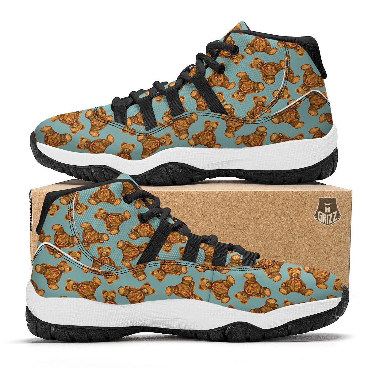 Cute Teddy Bear Print Pattern Black Bball Shoes-grizzshop