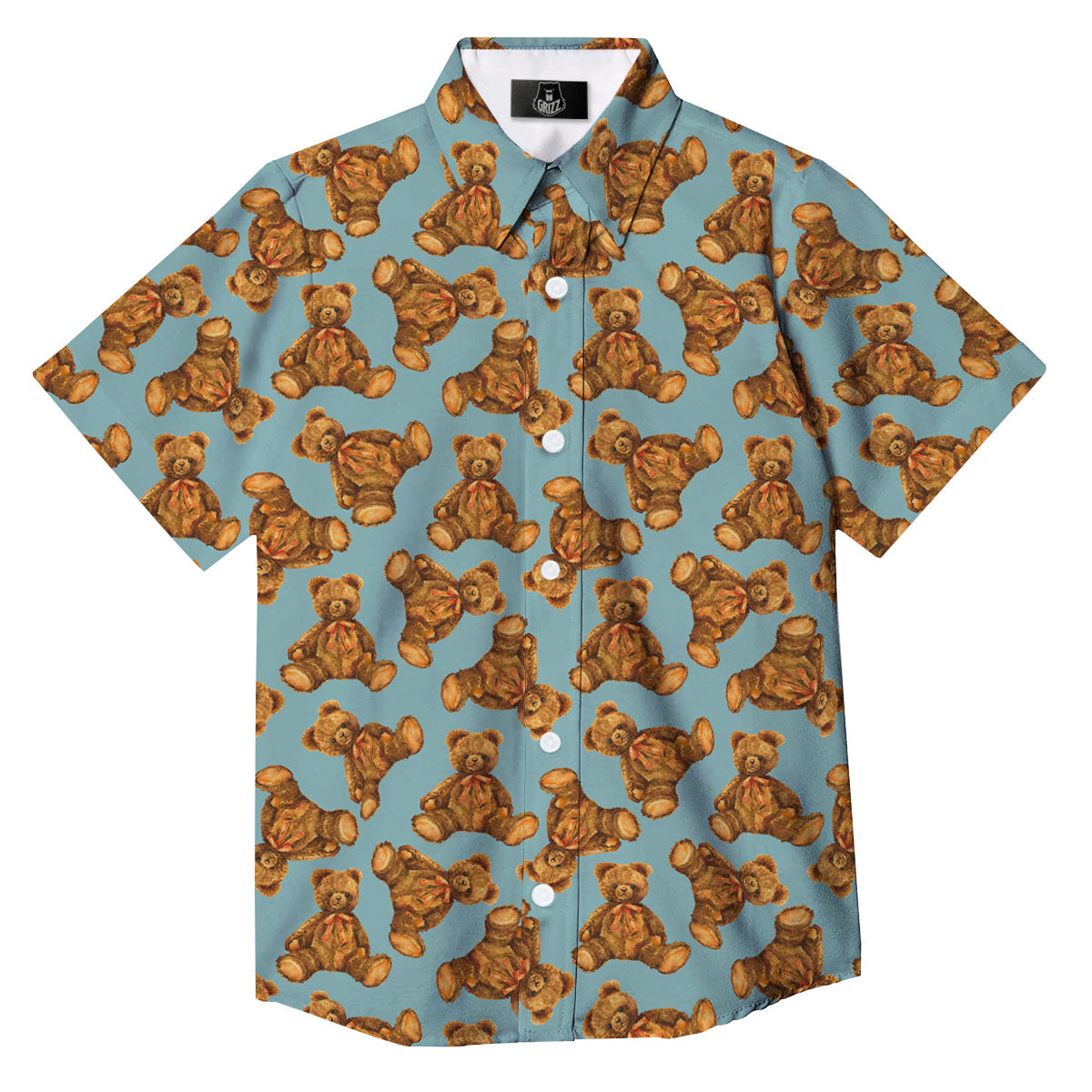 Cute Teddy Bear Print Pattern Button Up Shirt-grizzshop