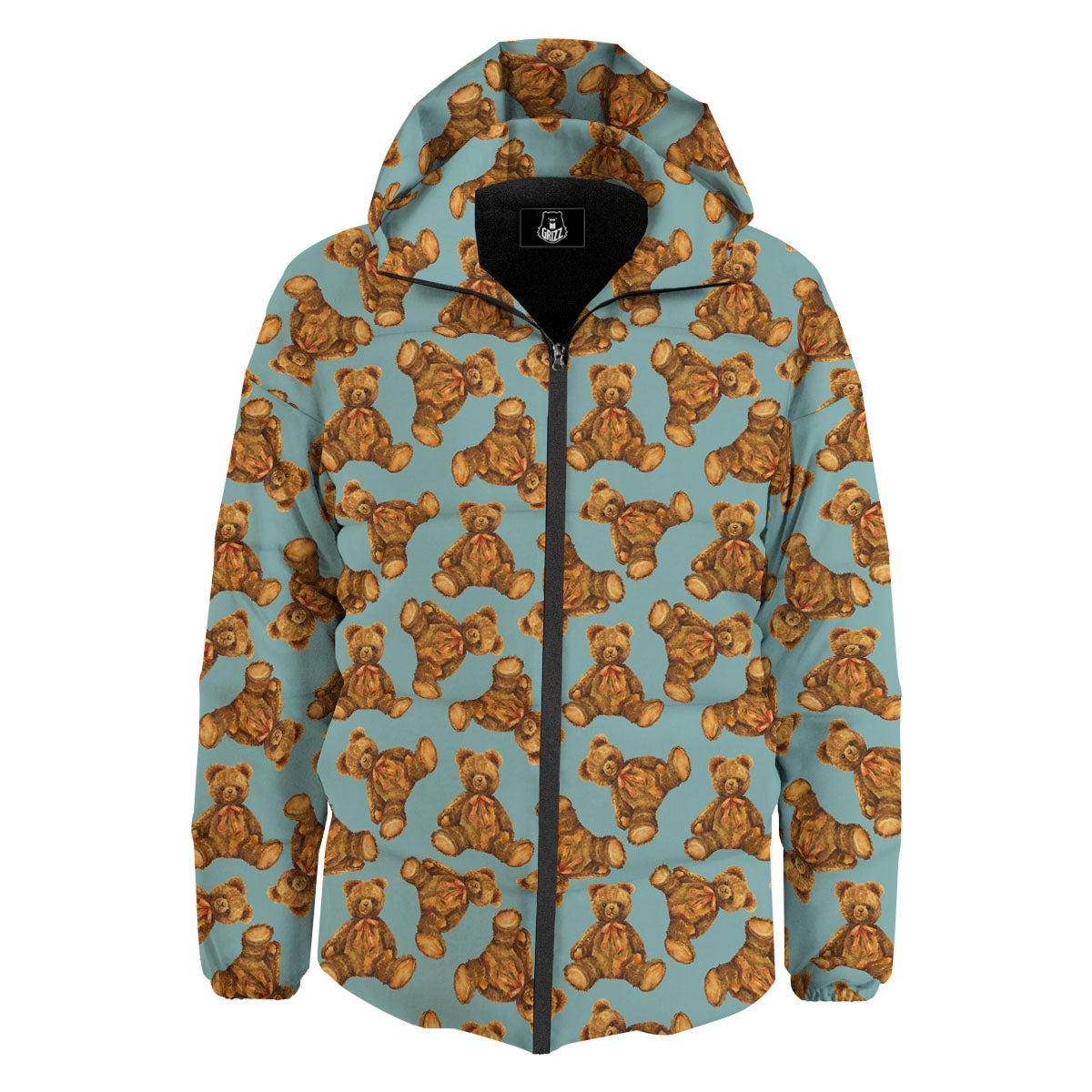 Cute Teddy Bear Print Pattern Down Jacket-grizzshop