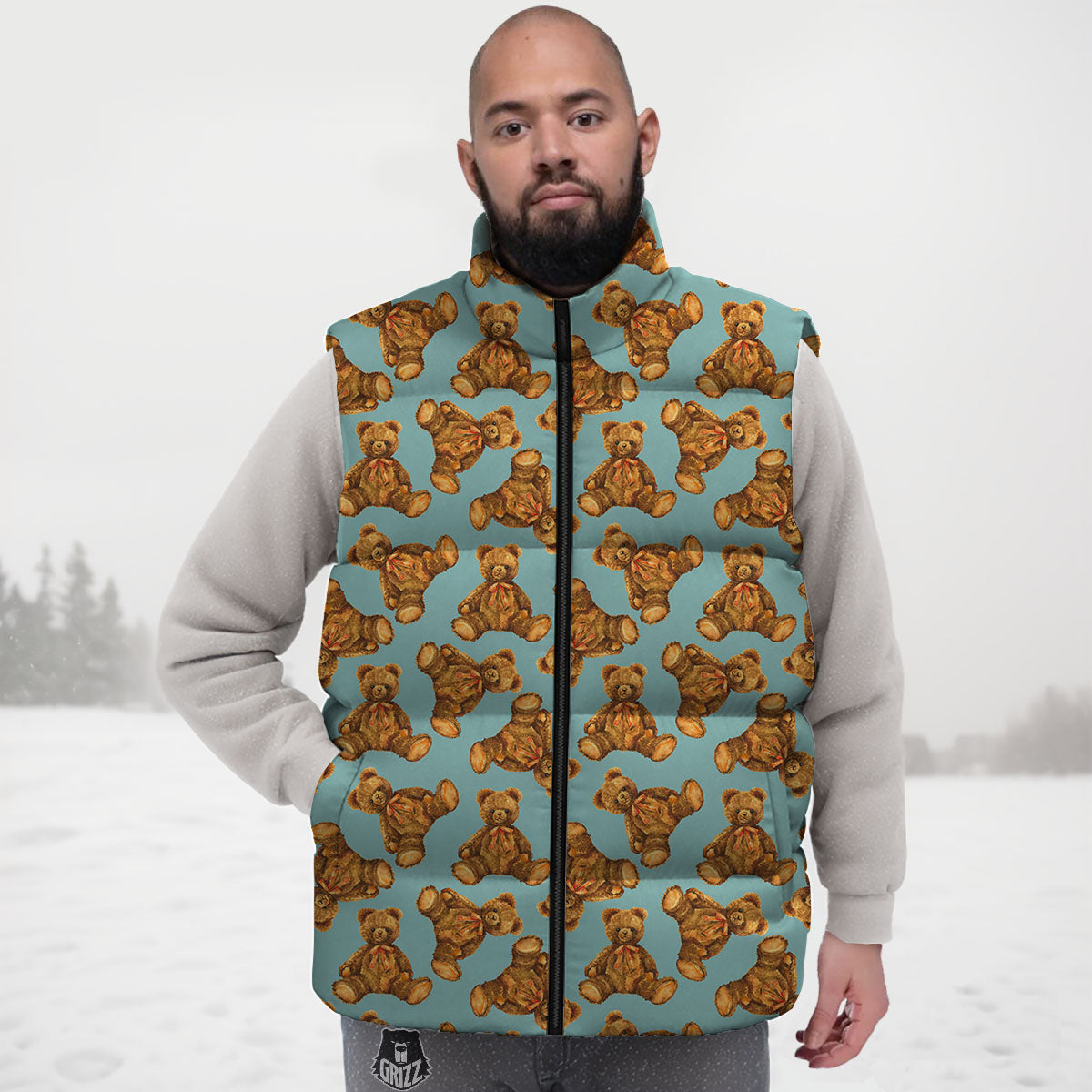Cute Teddy Bear Print Pattern Down Vest