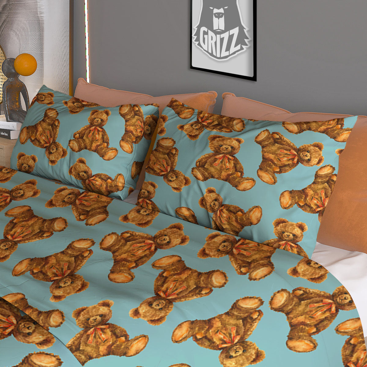 Cute Teddy Bear Print Pattern Duvet Cover Bedding Set