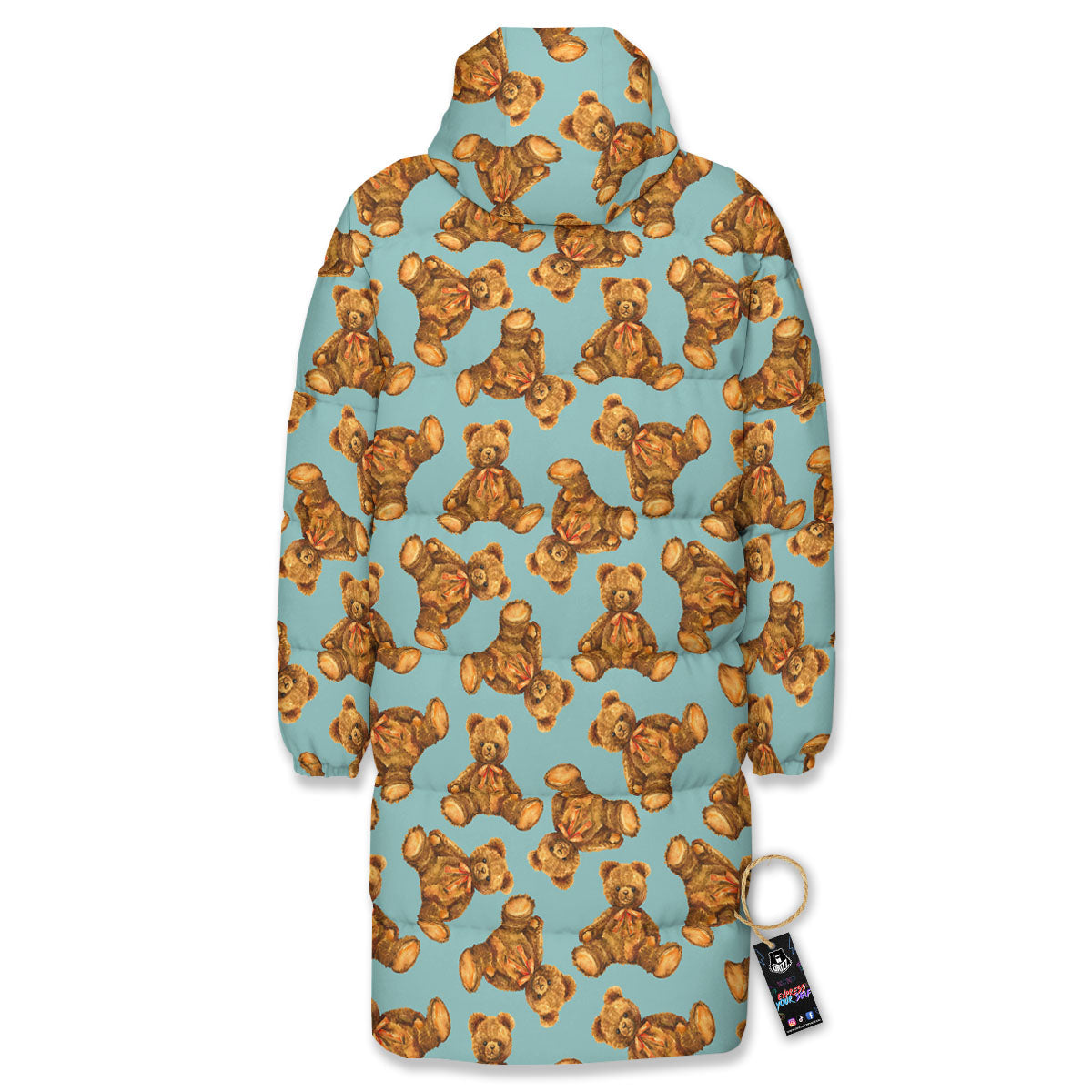 Cute Teddy Bear Print Pattern Long Down Jacket-grizzshop