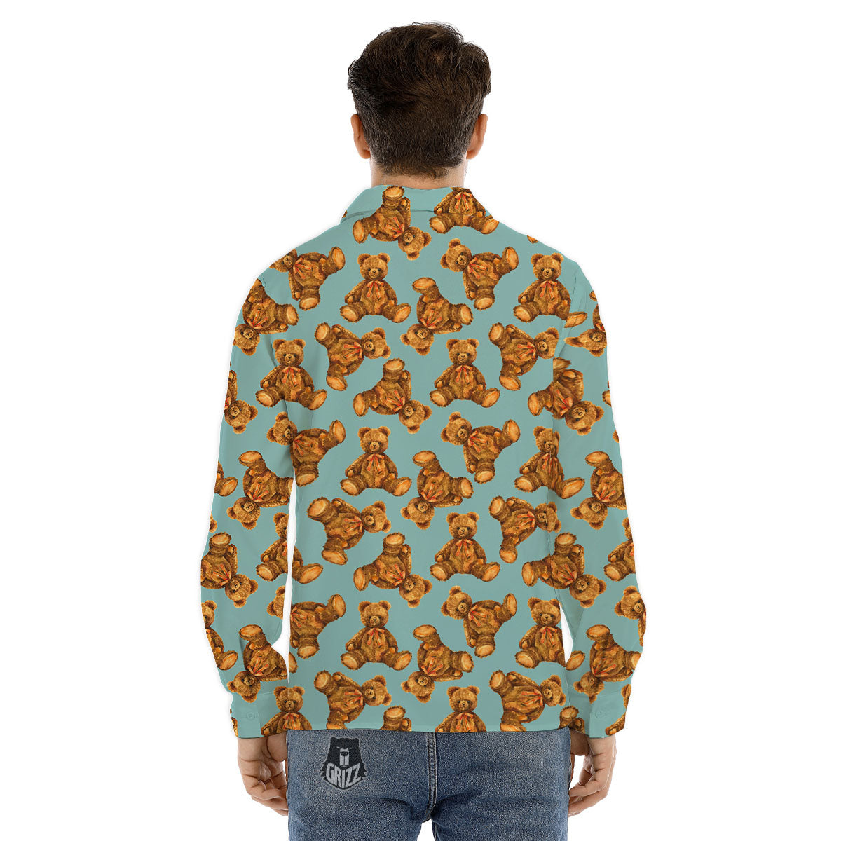 Cute Teddy Bear Print Pattern Men's Dress Shirts-grizzshop