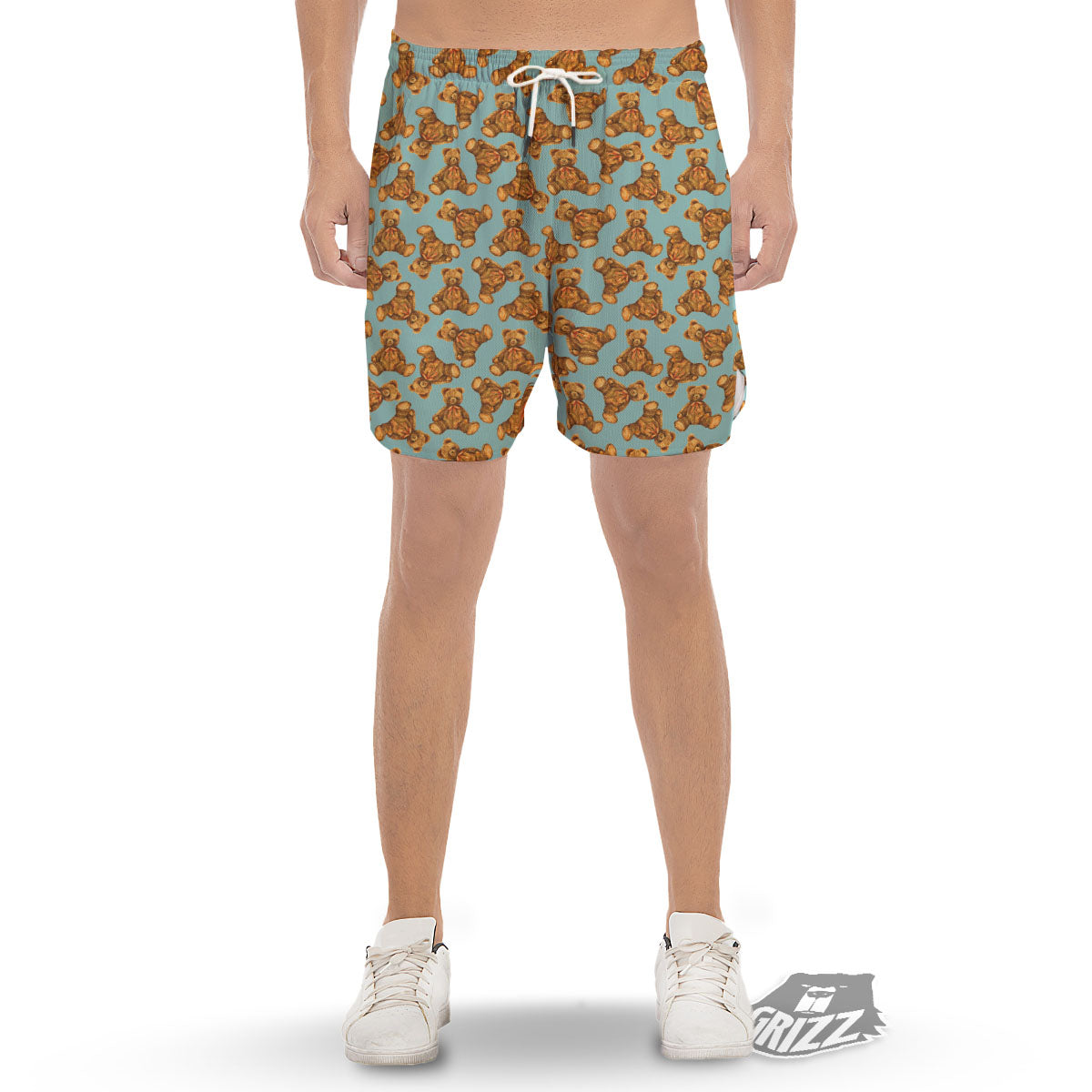 Cute Teddy Bear Print Pattern Men's Gym Shorts-grizzshop