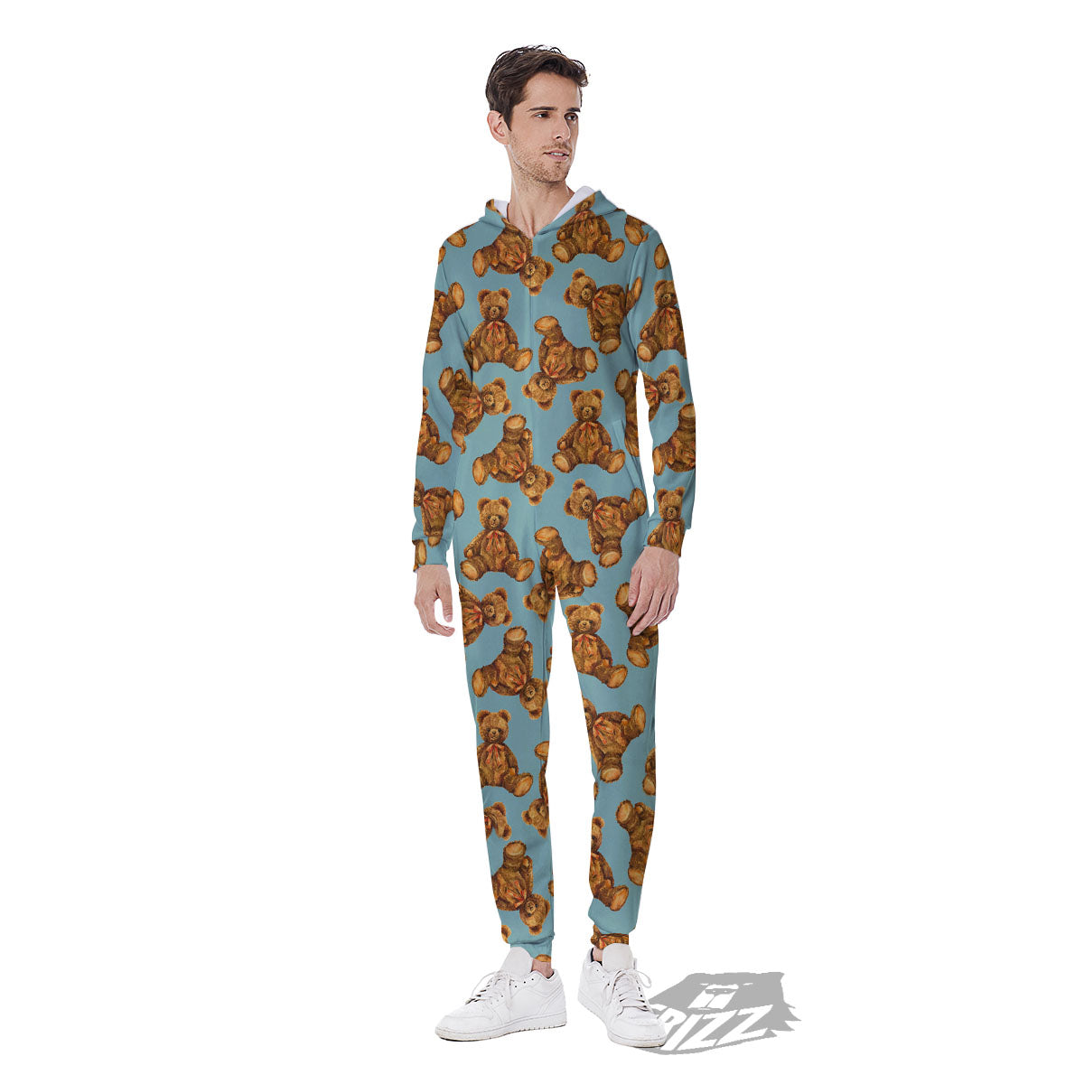 Cute Teddy Bear Print Pattern Men's Jumpsuit-grizzshop