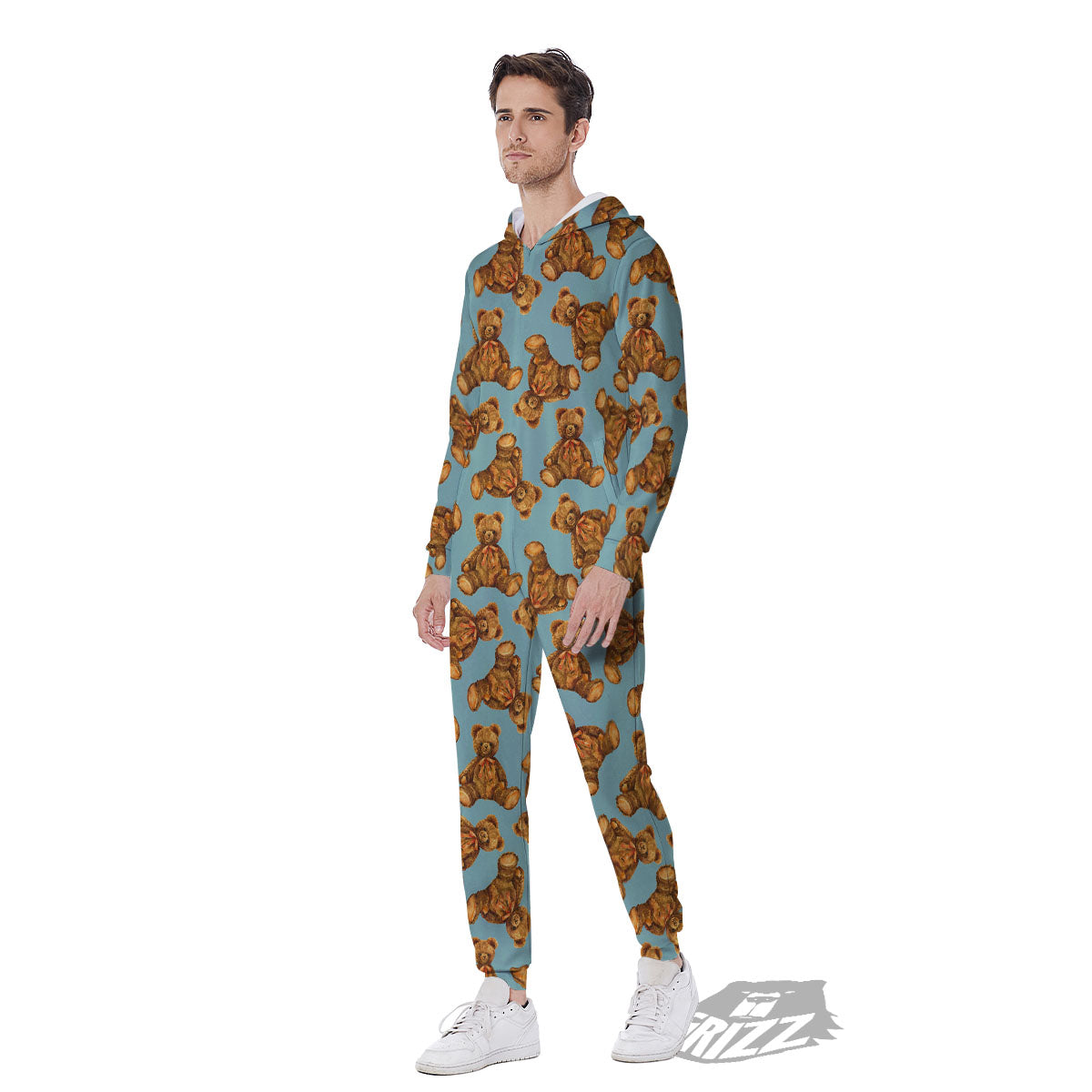 Cute Teddy Bear Print Pattern Men's Jumpsuit-grizzshop