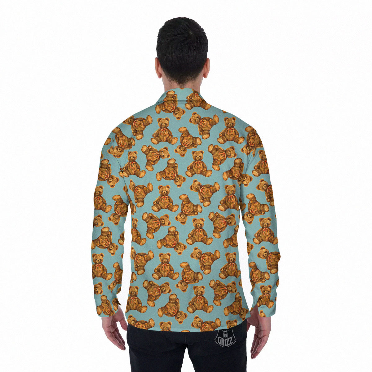 Cute Teddy Bear Print Pattern Men's Long Sleeve Shirts-grizzshop