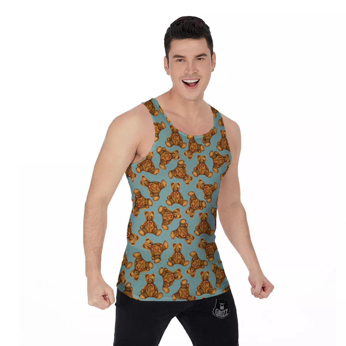 Cute Teddy Bear Print Pattern Men's Tank Top-grizzshop