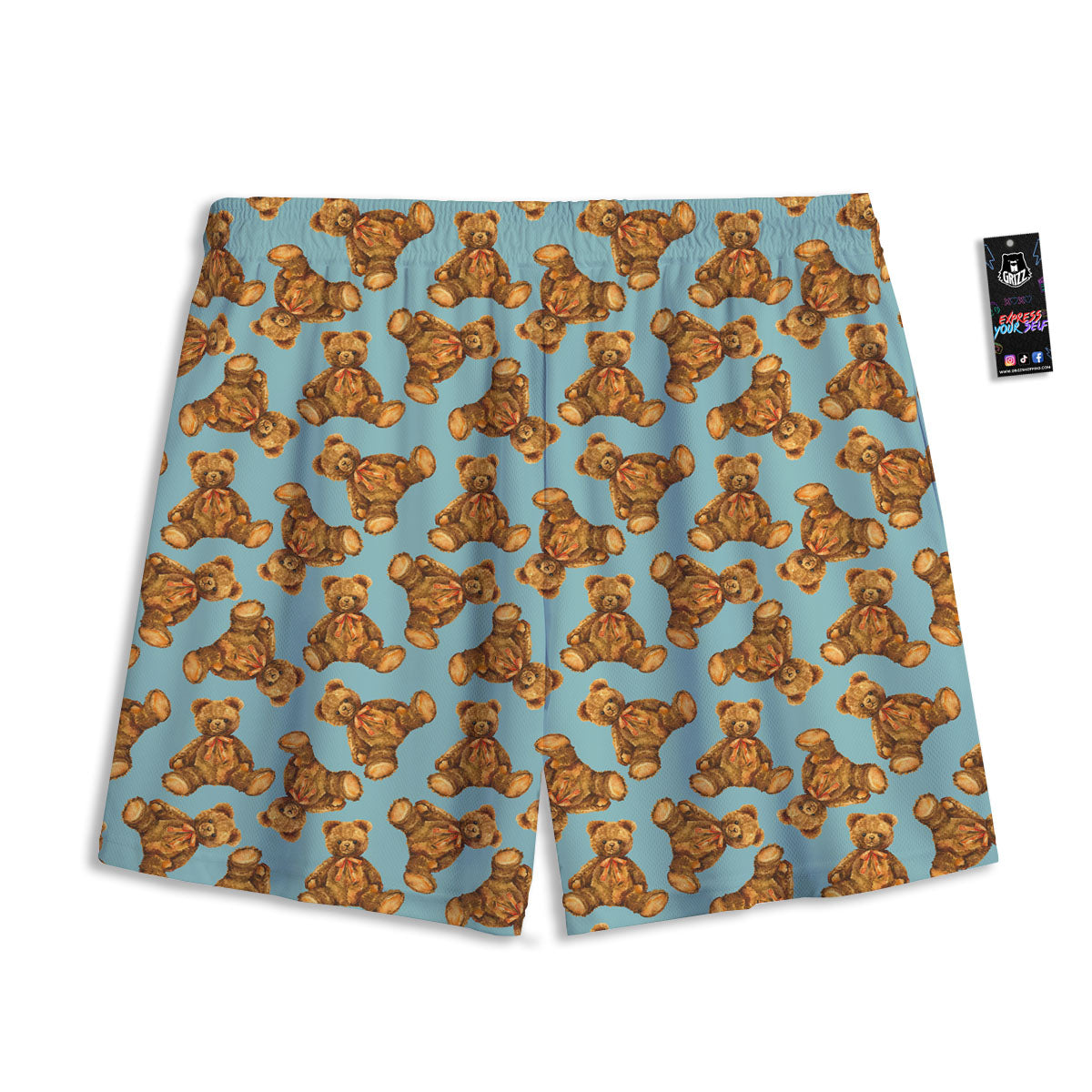 Cute Teddy Bear Print Pattern Mesh Shorts