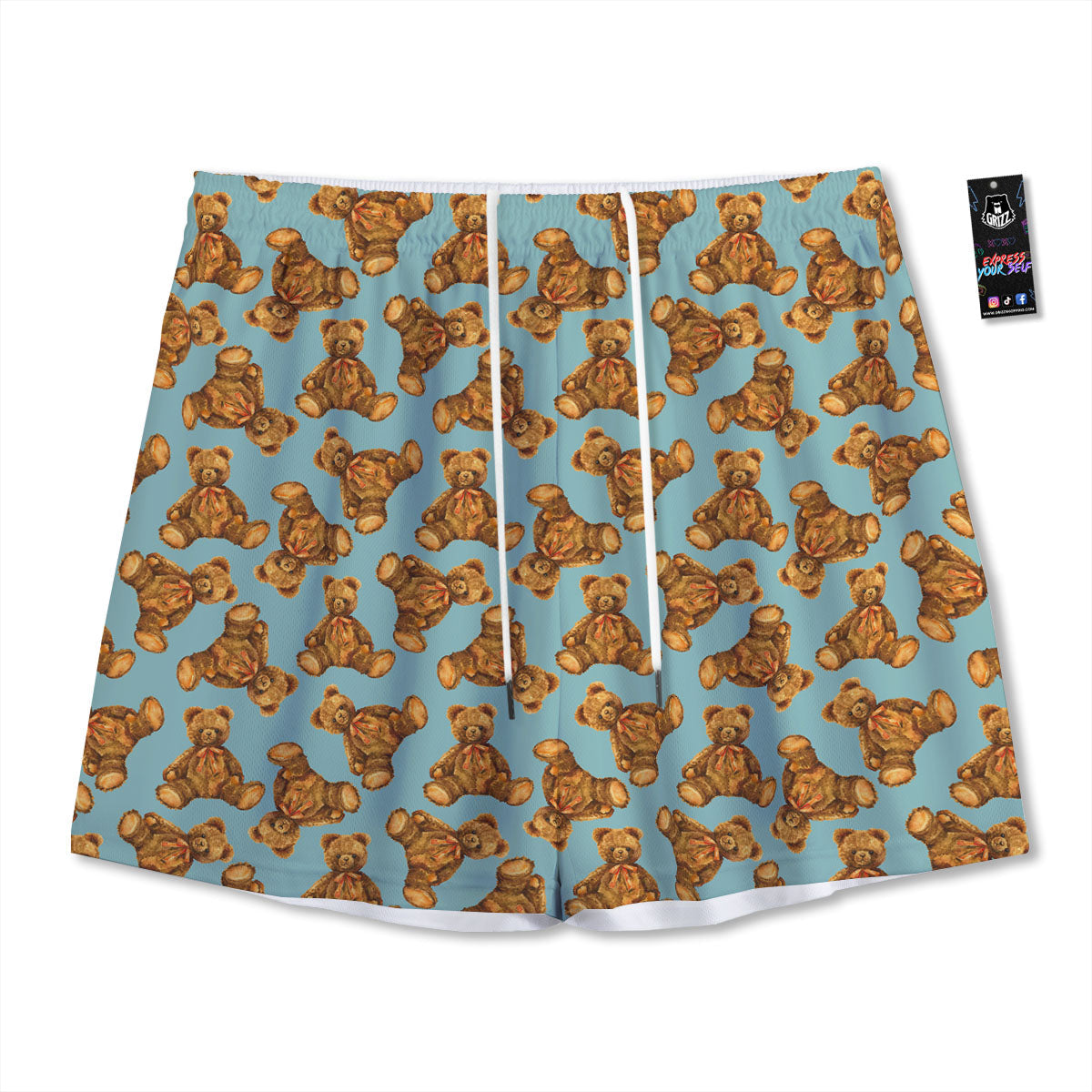 Cute Teddy Bear Print Pattern Mesh Shorts