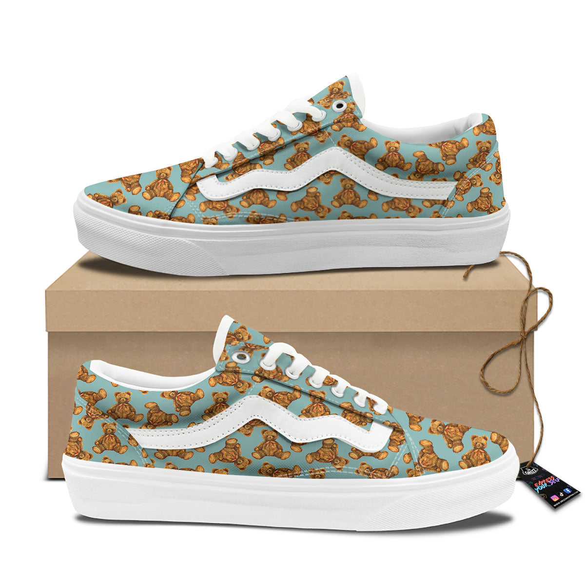 Cute Teddy Bear Print Pattern Skate Shoes-grizzshop