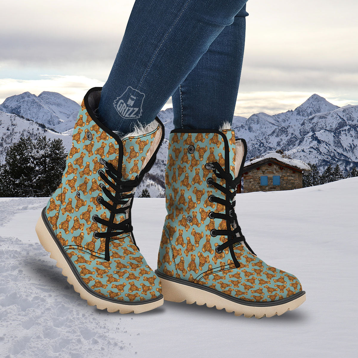 Cute Teddy Bear Print Pattern Snow Boots-grizzshop