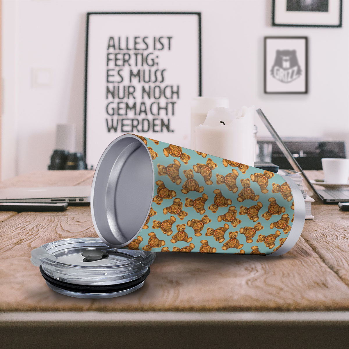 Cute Teddy Bear Print Pattern Tumbler-grizzshop