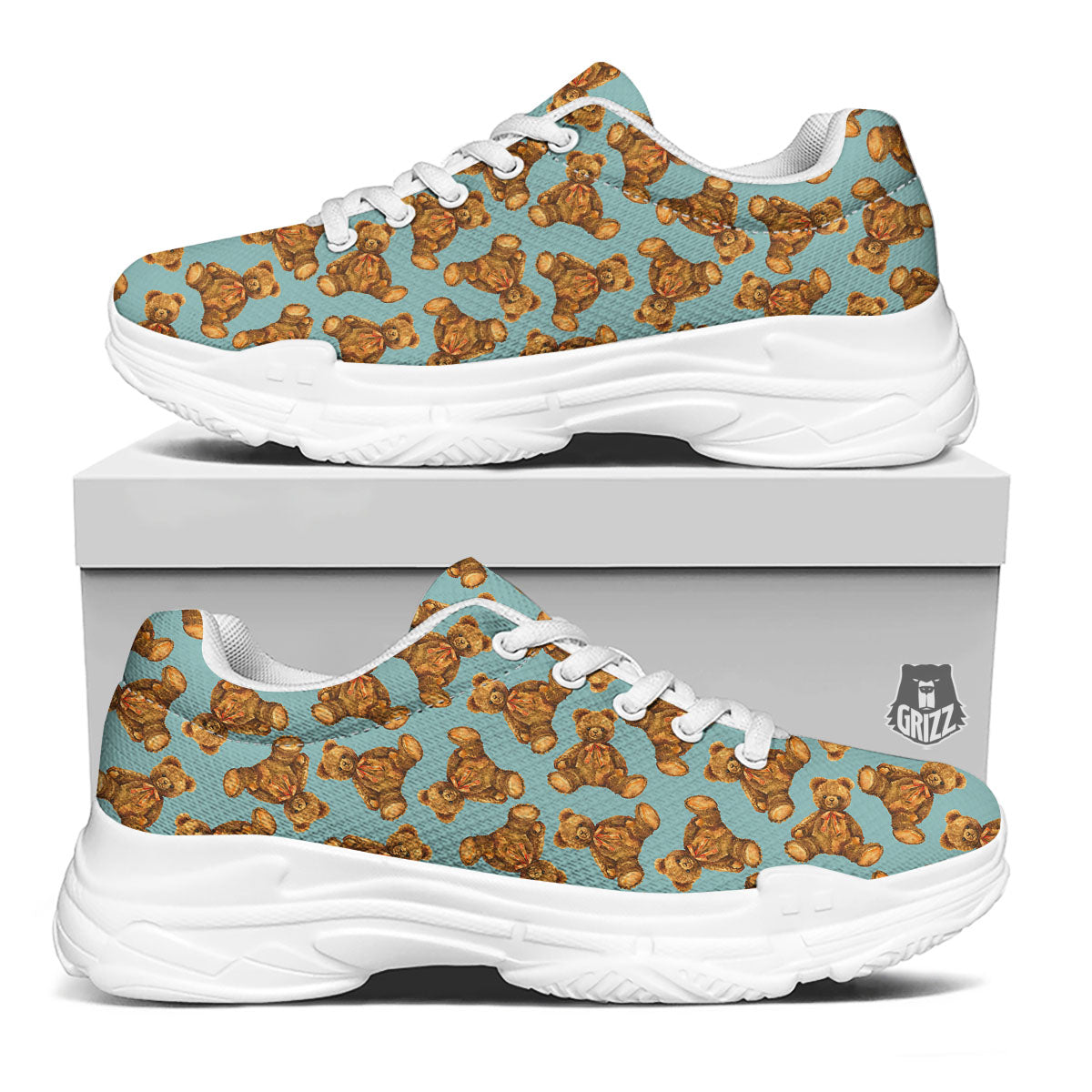 Cute Teddy Bear Print Pattern White Chunky Shoes-grizzshop