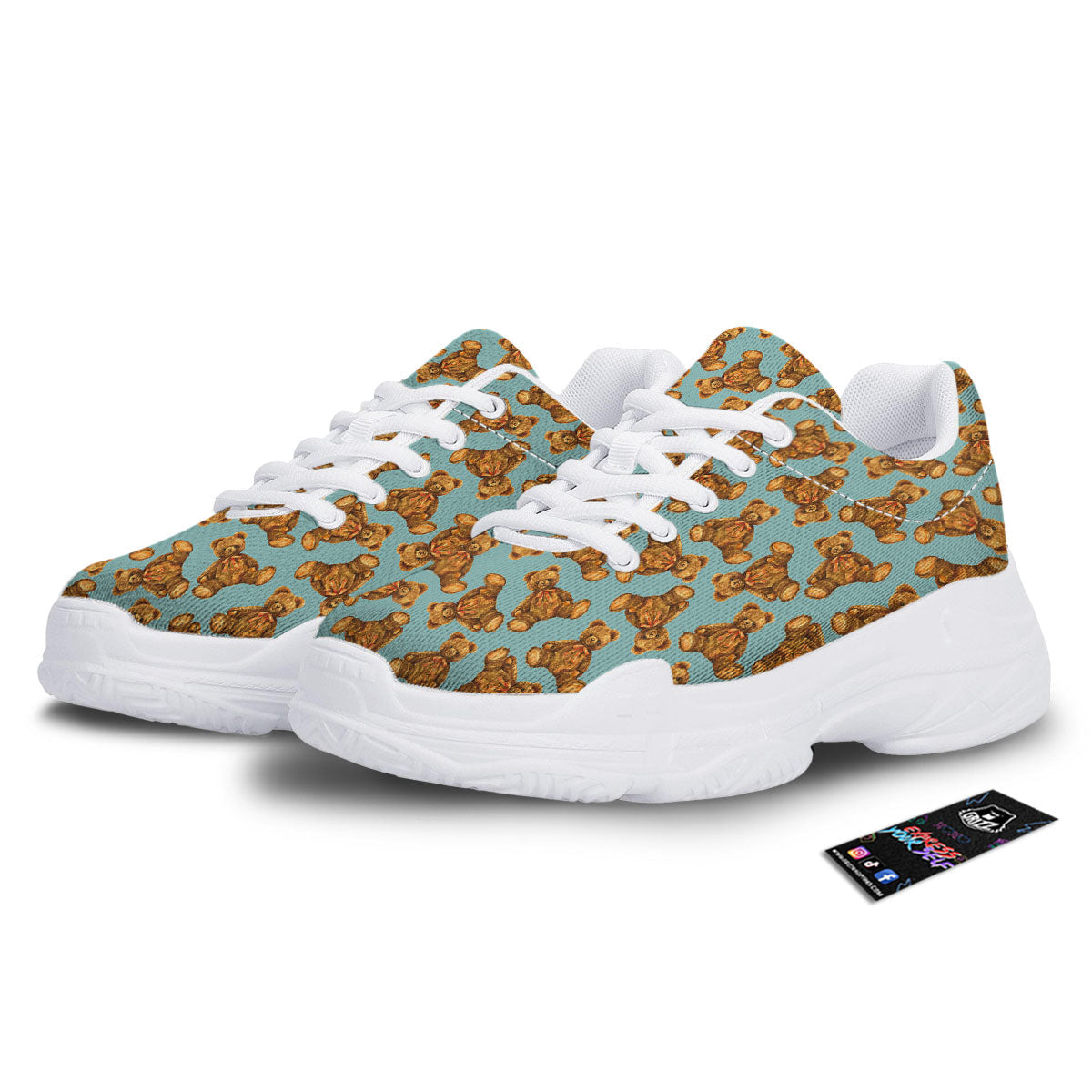 Cute Teddy Bear Print Pattern White Chunky Shoes-grizzshop