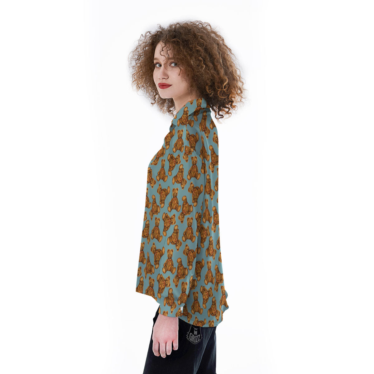 Cute Teddy Bear Print Pattern Women's Long Sleeve Shirts-grizzshop
