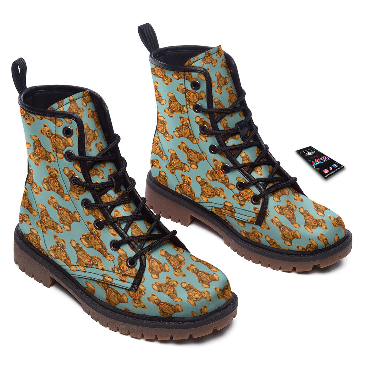 Cute Teddy Bear Print Pattern Work Boots-grizzshop