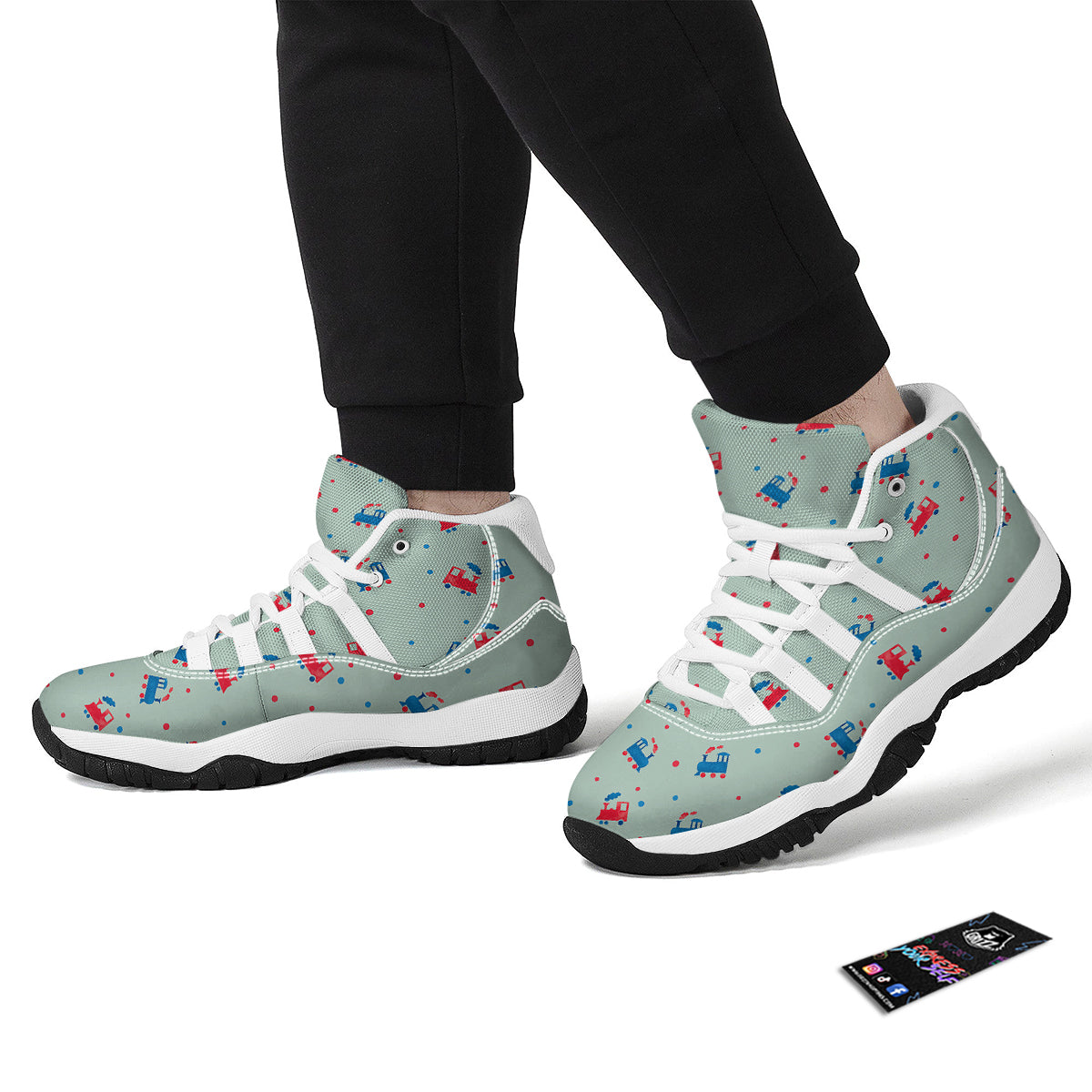 Cute Train Print Pattern White Bball Shoes-grizzshop