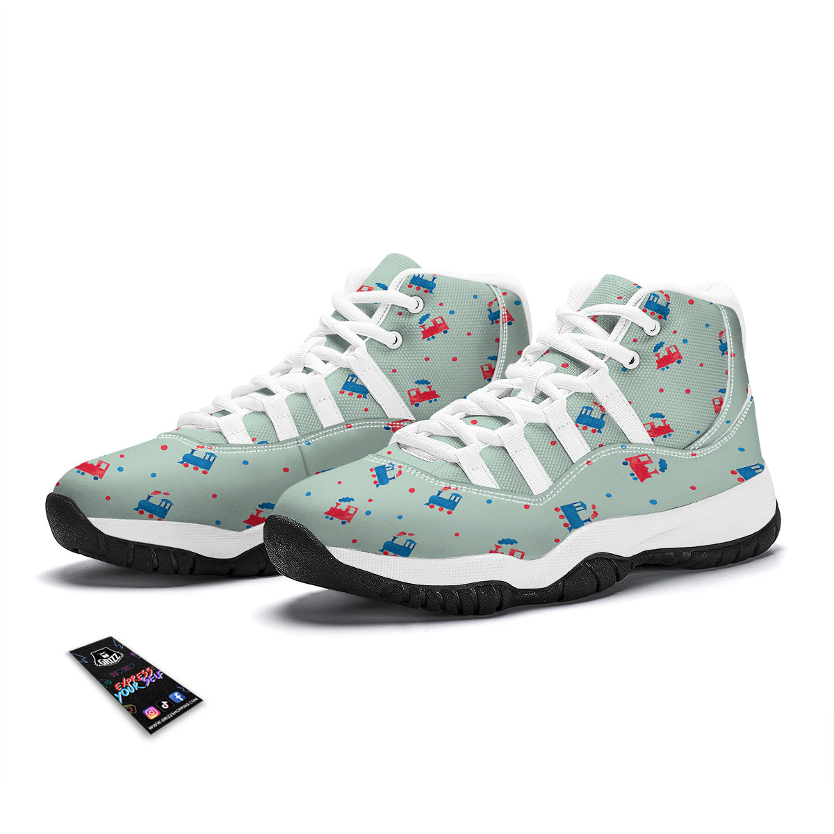 Cute Train Print Pattern White Bball Shoes-grizzshop