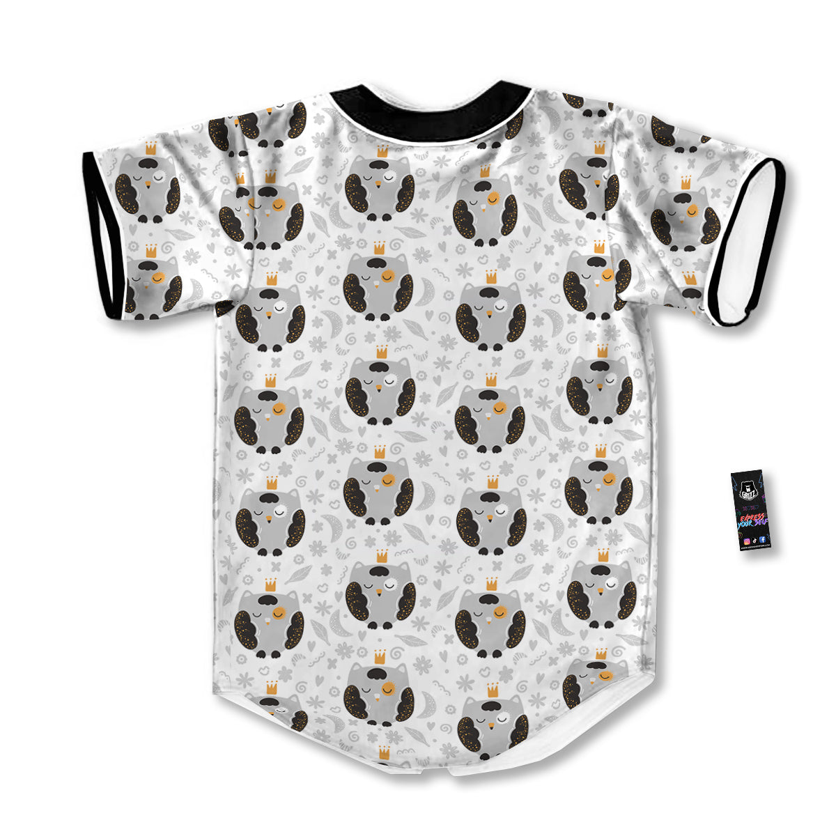 Cute White Grey Owl Print Pattern Baseball Jersey-grizzshop