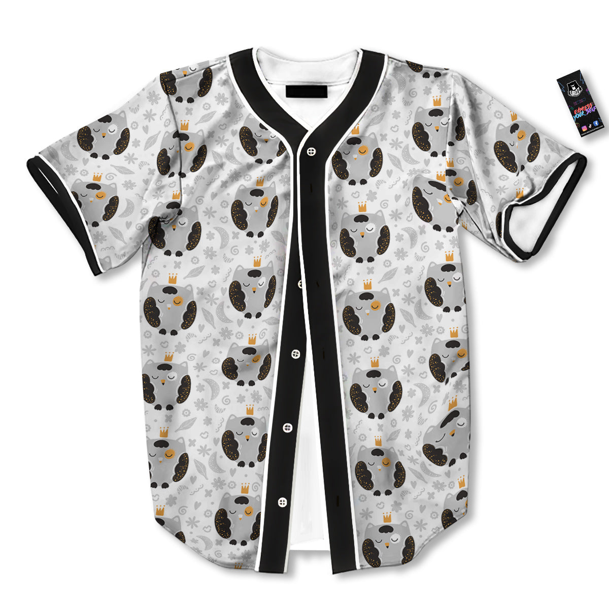 Cute White Grey Owl Print Pattern Baseball Jersey-grizzshop