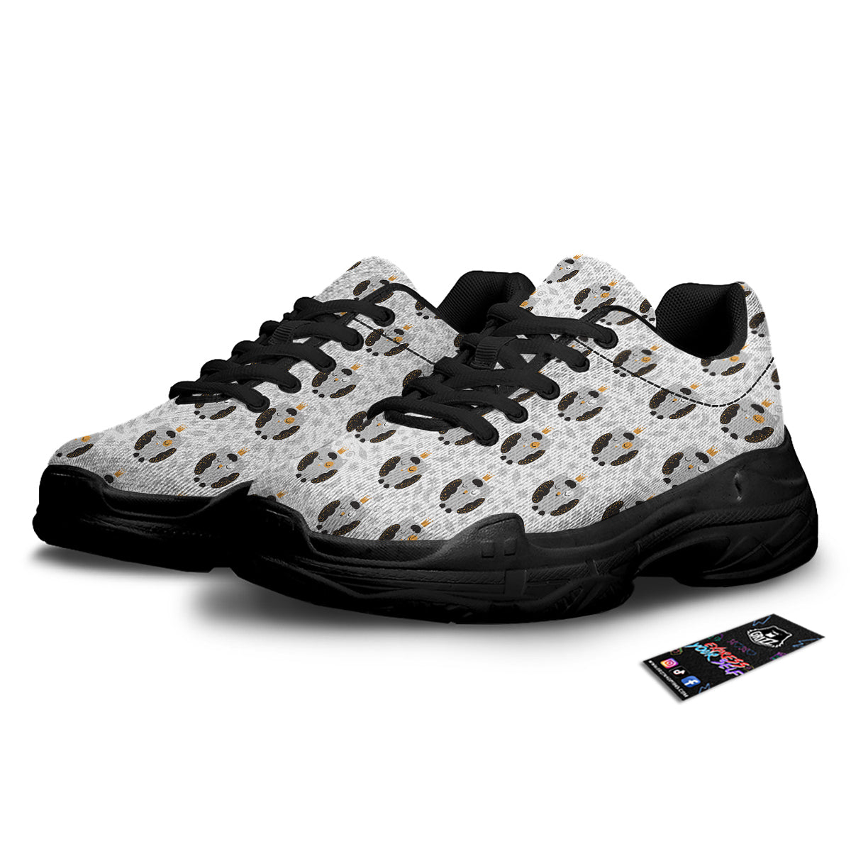 Cute White Grey Owl Print Pattern Black Chunky Shoes-grizzshop