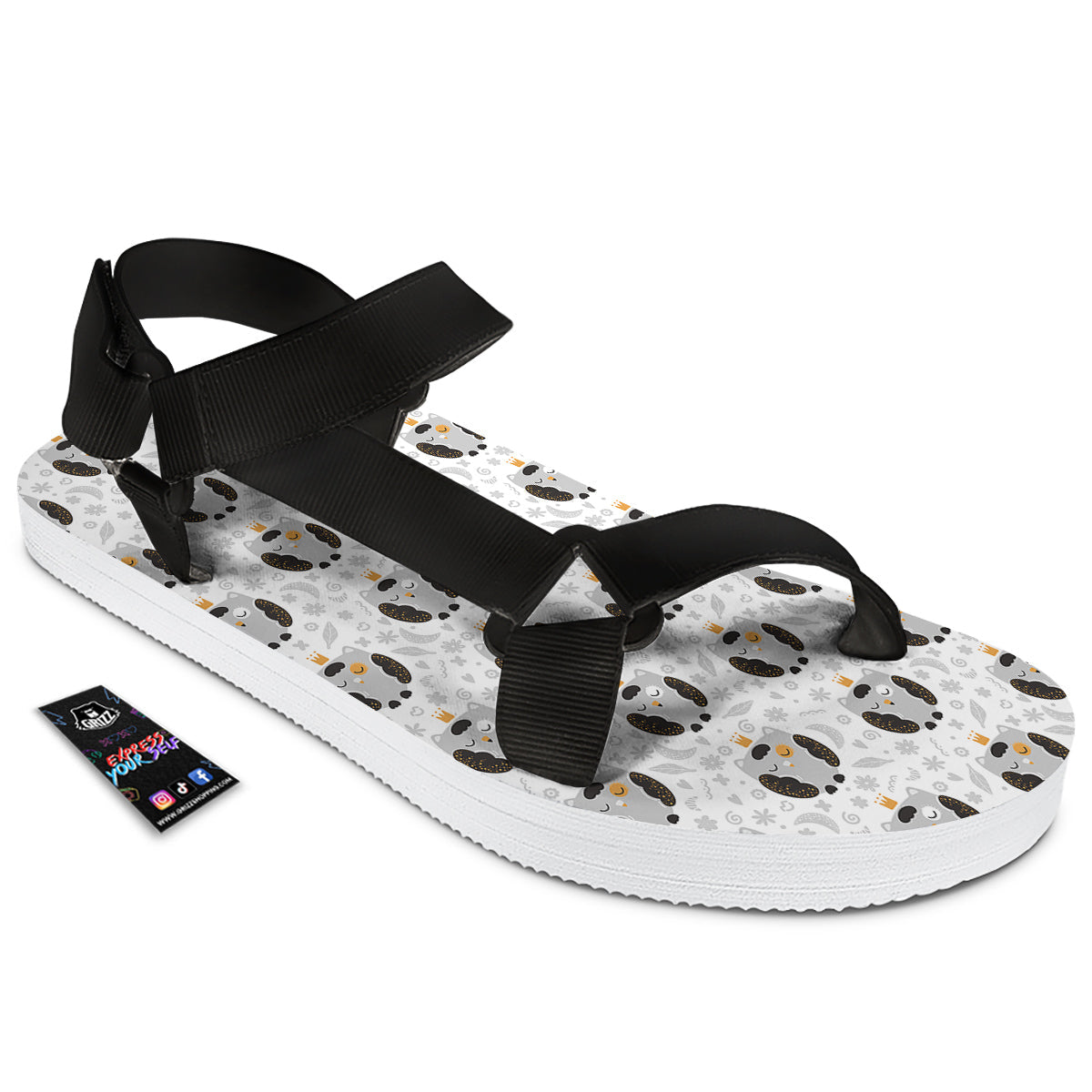Cute White Grey Owl Print Pattern Black Open Toe Sandals-grizzshop