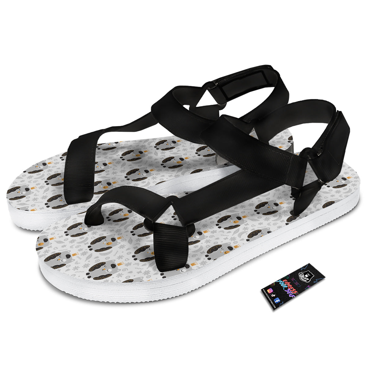 Cute White Grey Owl Print Pattern Black Open Toe Sandals-grizzshop
