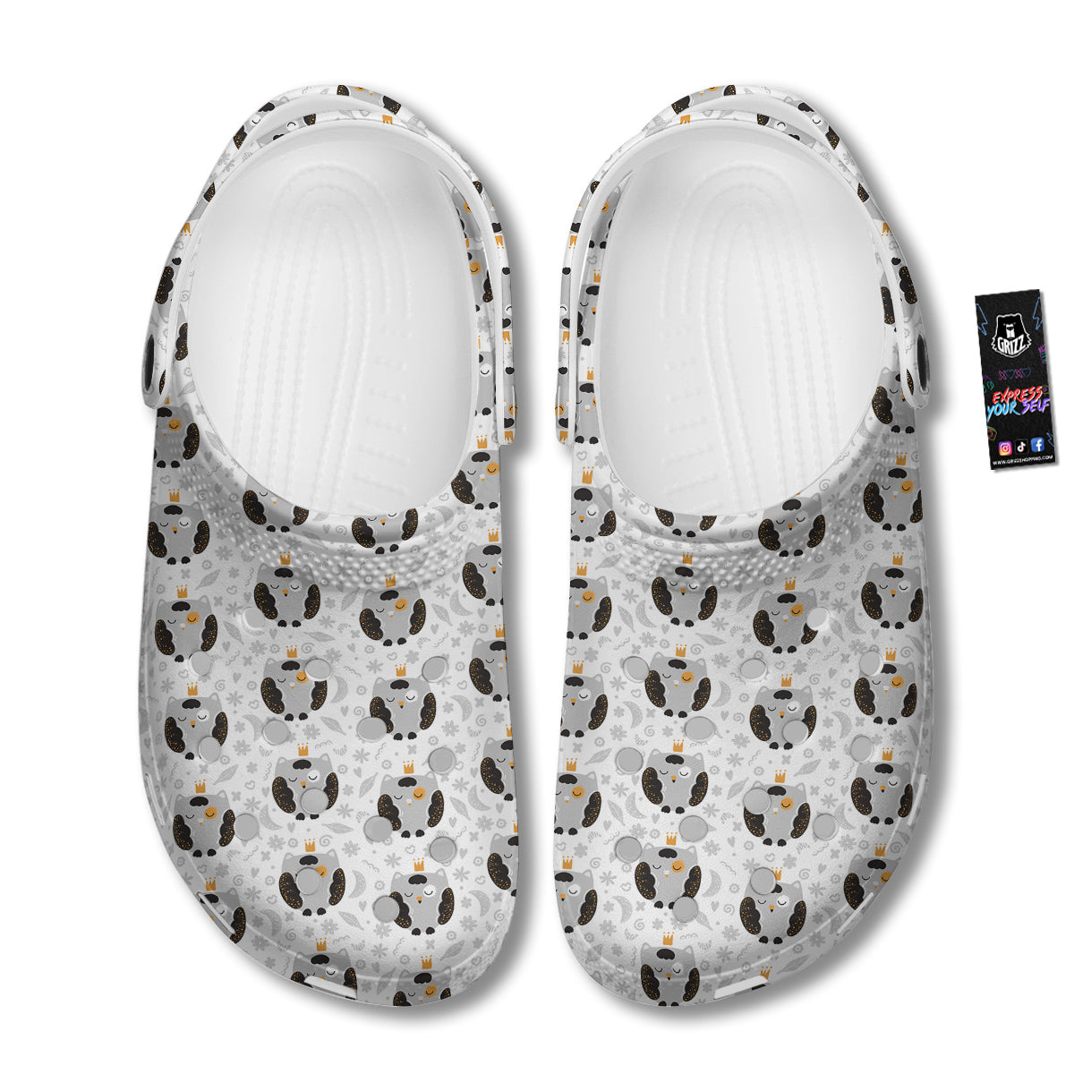 Cute White Grey Owl Print Pattern Clog-grizzshop