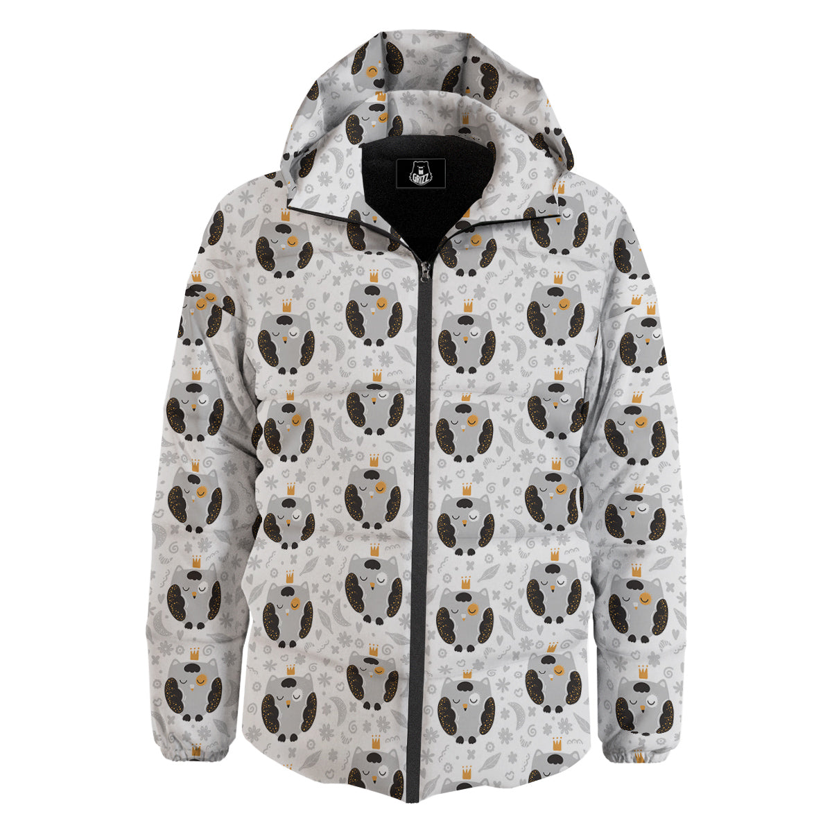 Cute White Grey Owl Print Pattern Down Jacket-grizzshop