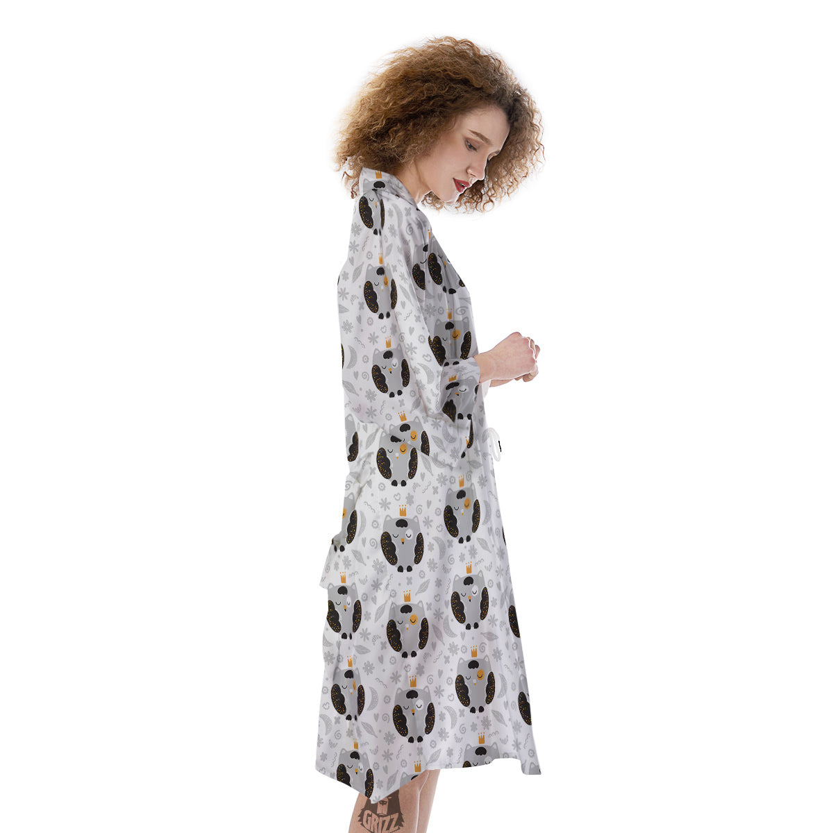 Cute White Grey Owl Print Pattern Kimono-grizzshop