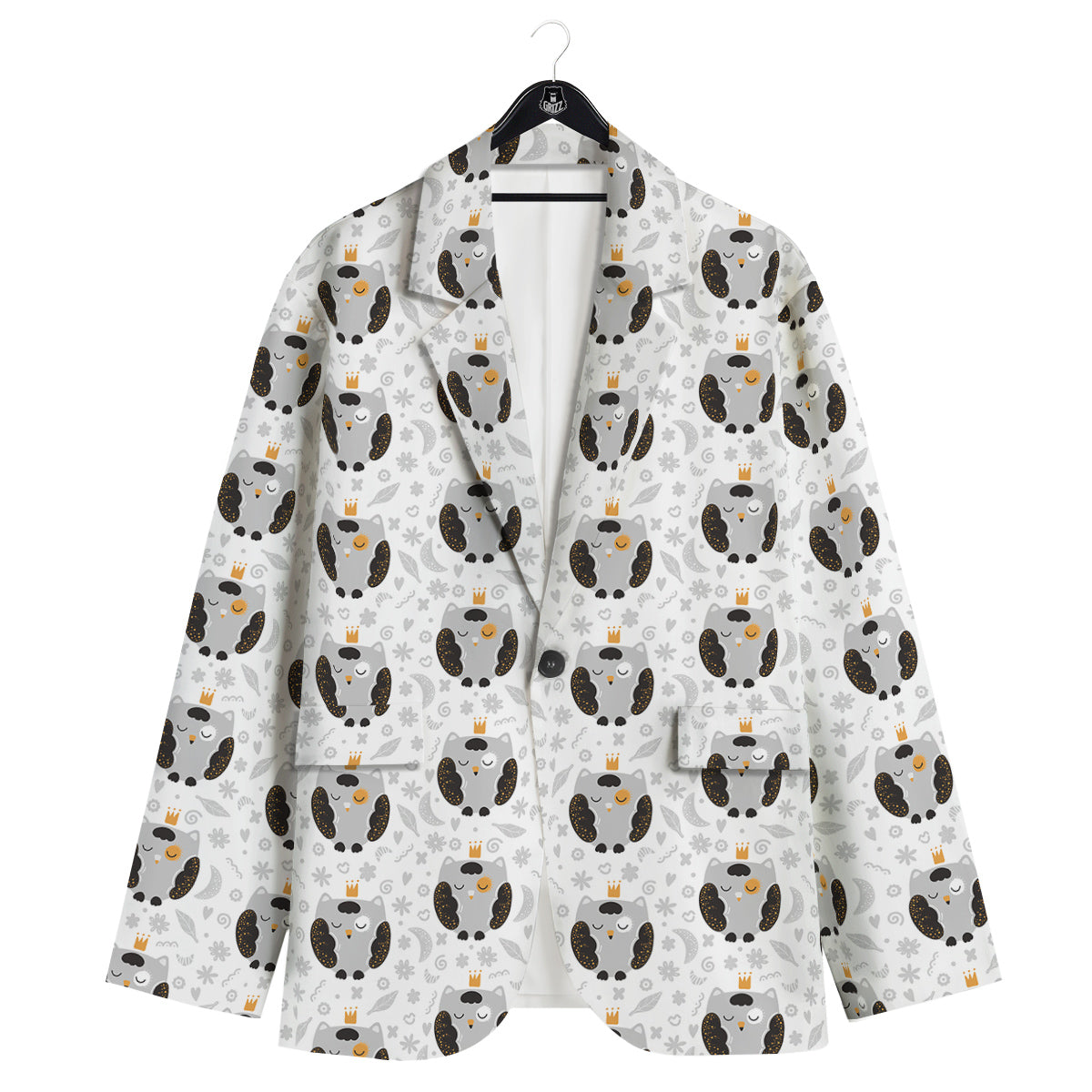 Cute White Grey Owl Print Pattern Men's Sport Coat-grizzshop