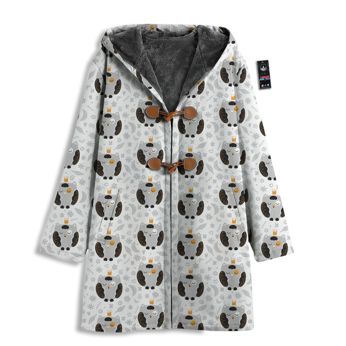 Cute White Grey Owl Print Pattern Men's Windbreaker Jacket-grizzshop