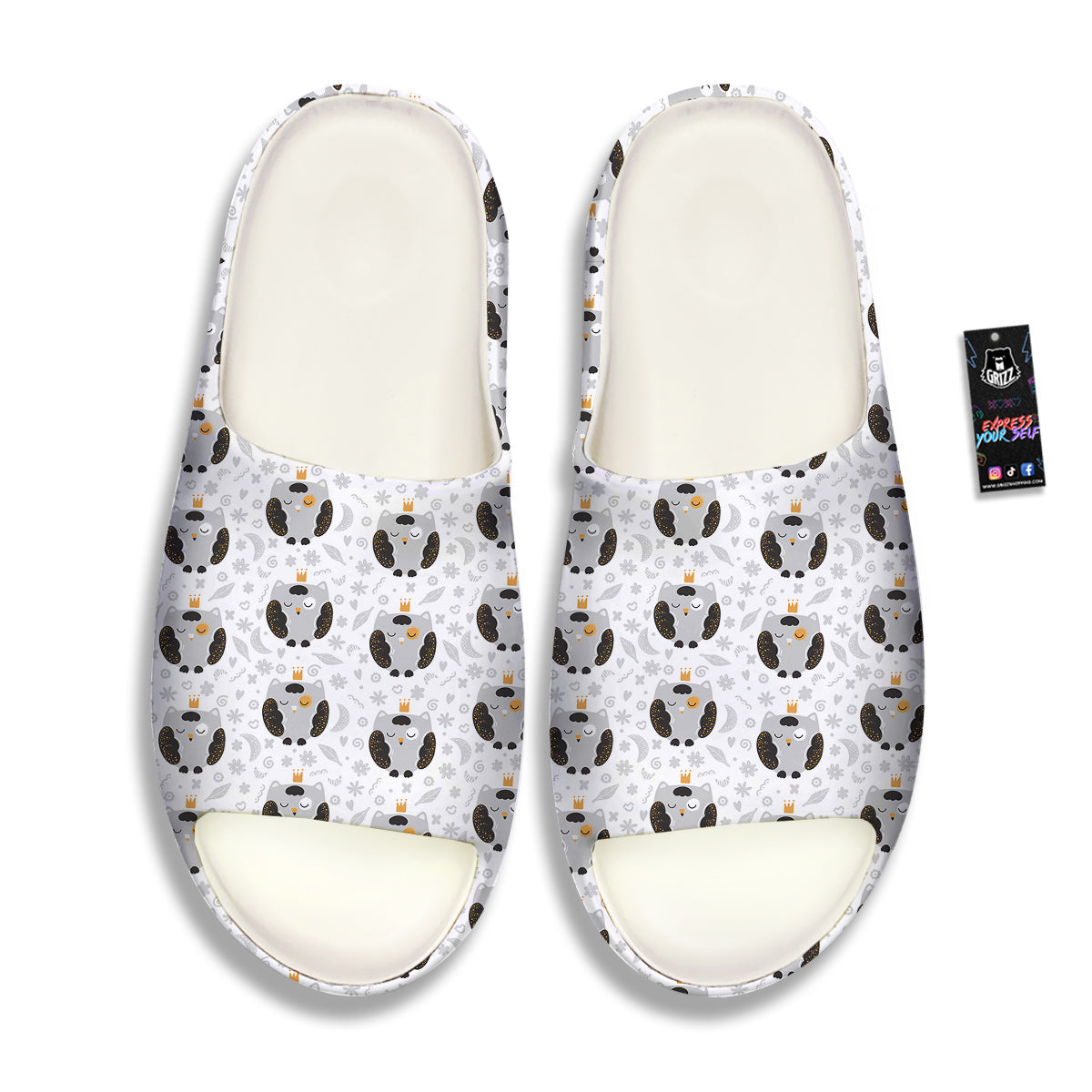 Cute White Grey Owl Print Pattern Sandals-grizzshop