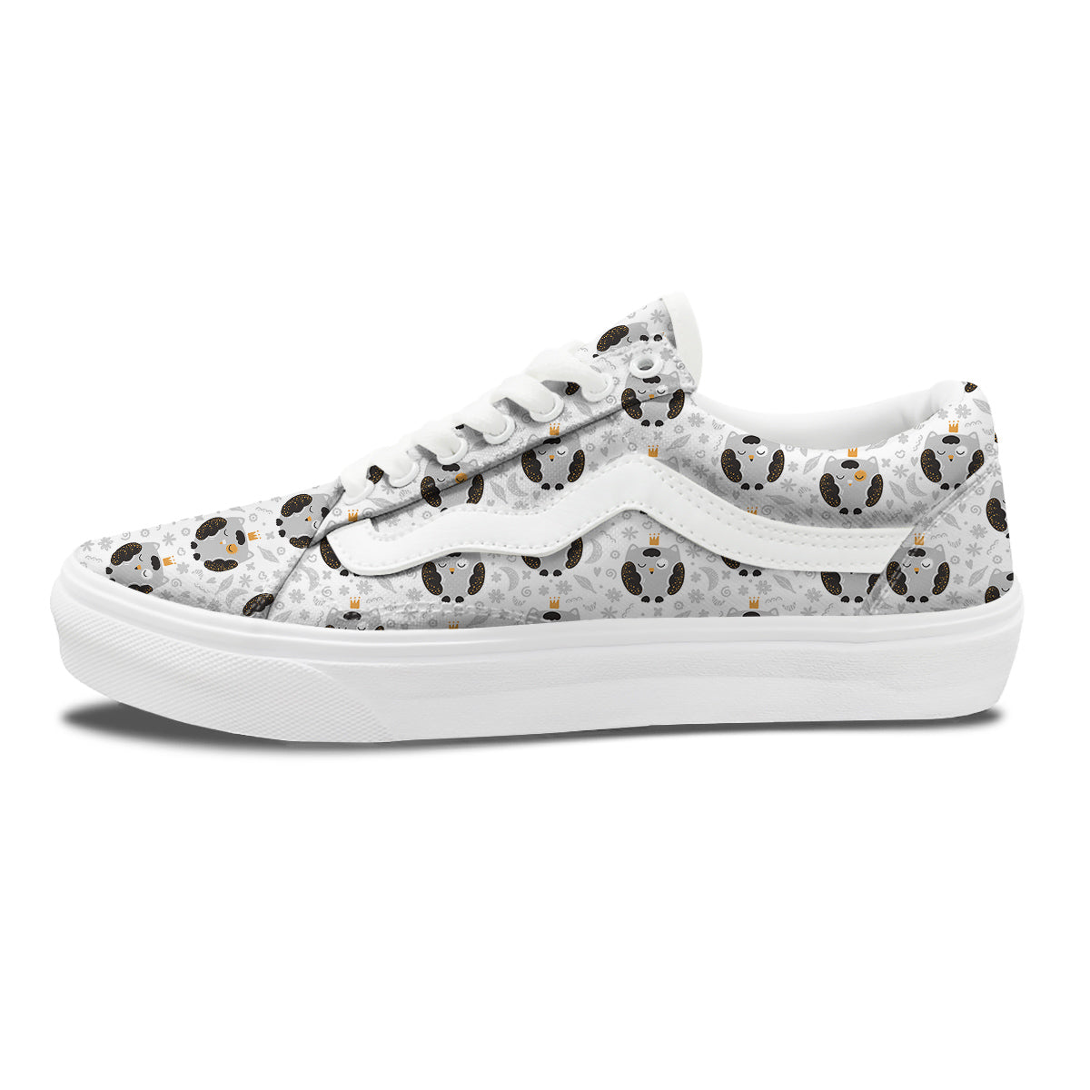 Cute White Grey Owl Print Pattern Skate Shoes-grizzshop
