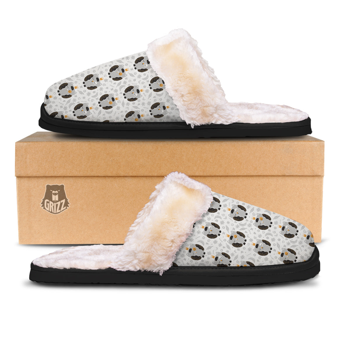 Cute White Grey Owl Print Pattern Slippers-grizzshop